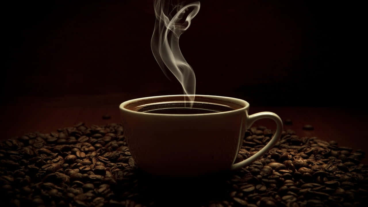 black coffee, steaming cup of coffee, roasted beans, HD Desktop Wallpaper