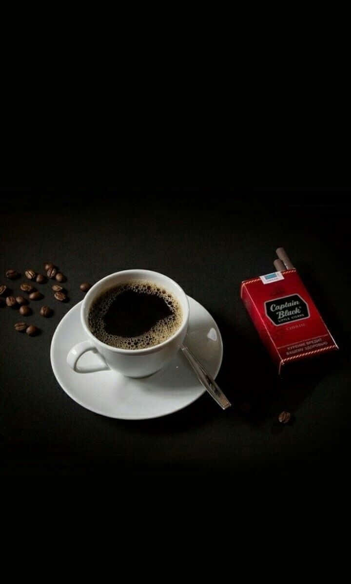 Black Coffee, white coffee cup, spoon, SD Phone Wallpaper