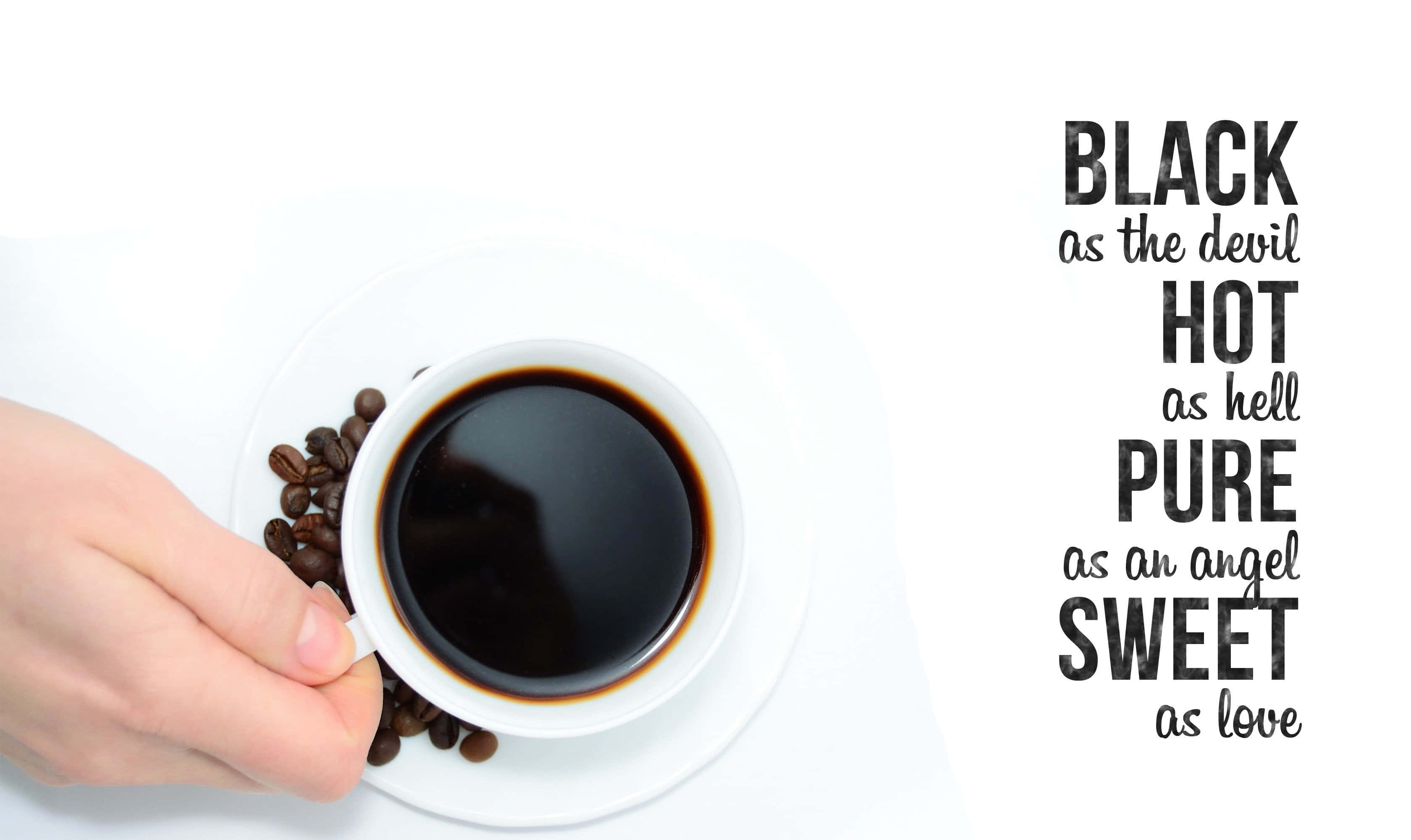 black coffee, white cup, coffee beans, 2K Desktop Wallpaper