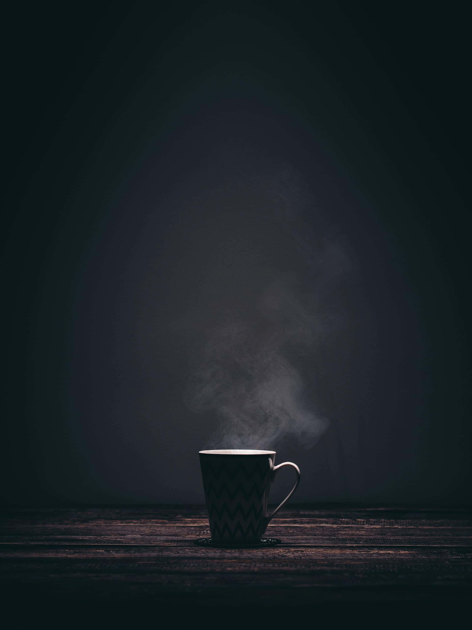 black coffee, chevron pattern, dark wooden table, 2K Phone Wallpaper