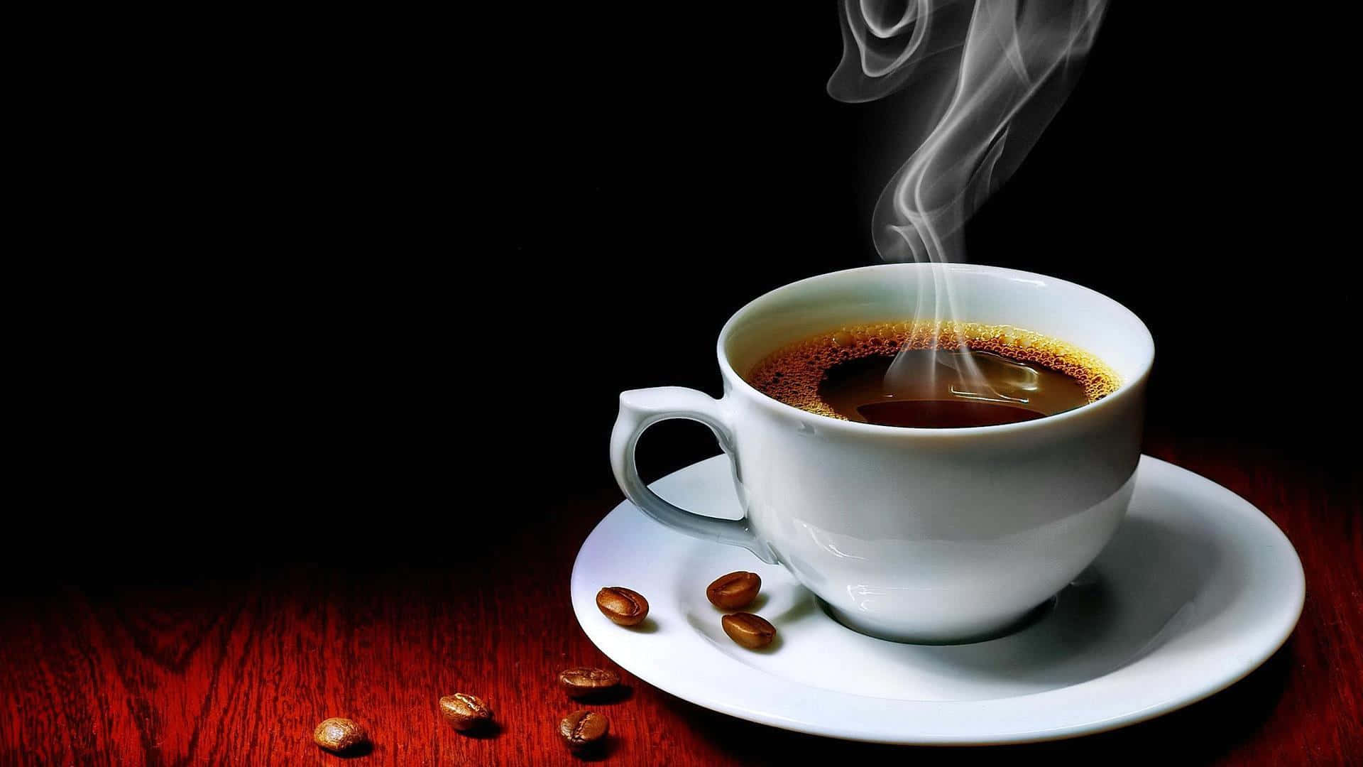 black coffee, steaming white coffee cup, saucer, Full HD Desktop Wallpaper