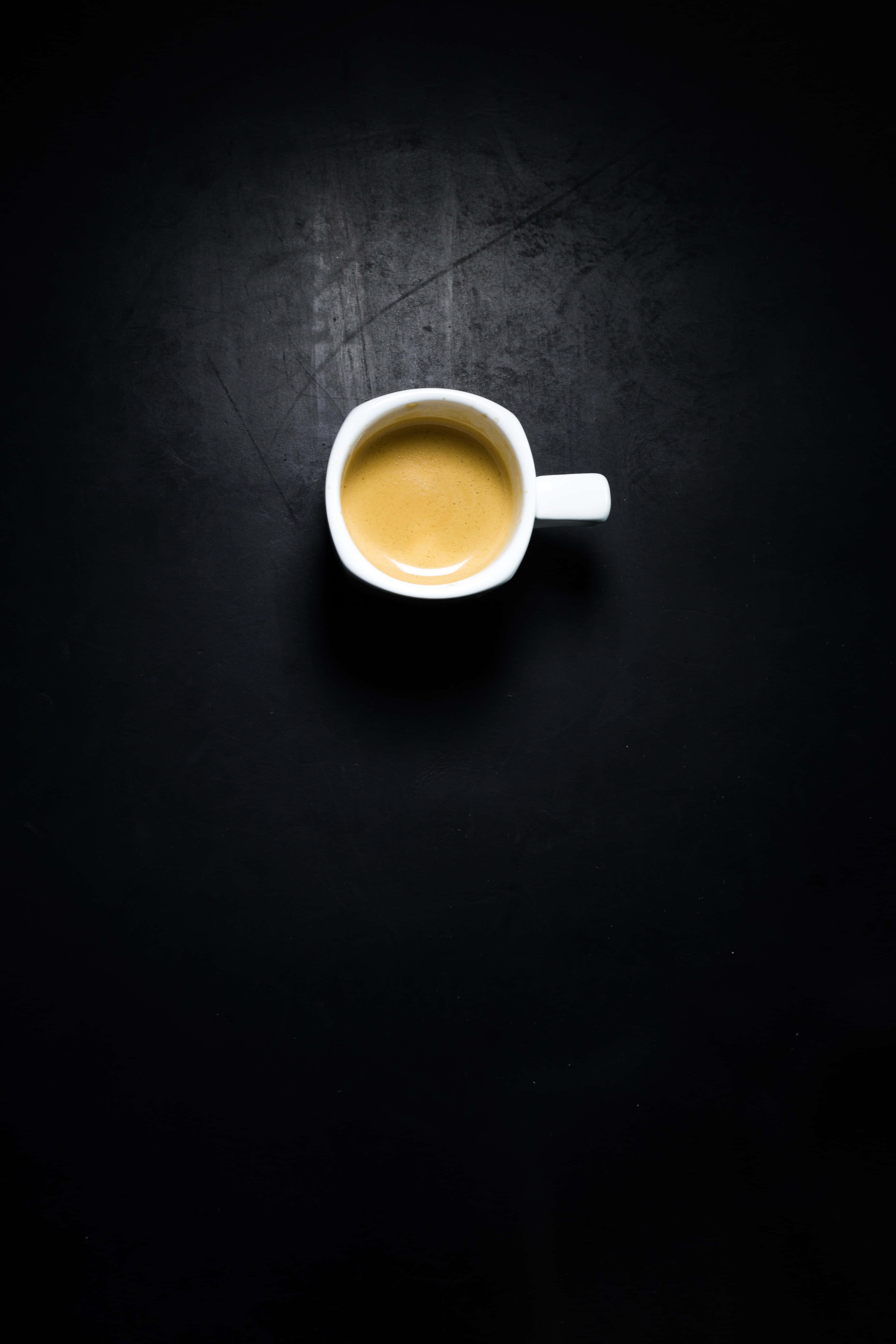 black coffee, white espresso cup, golden coffee, 5K Phone Wallpaper