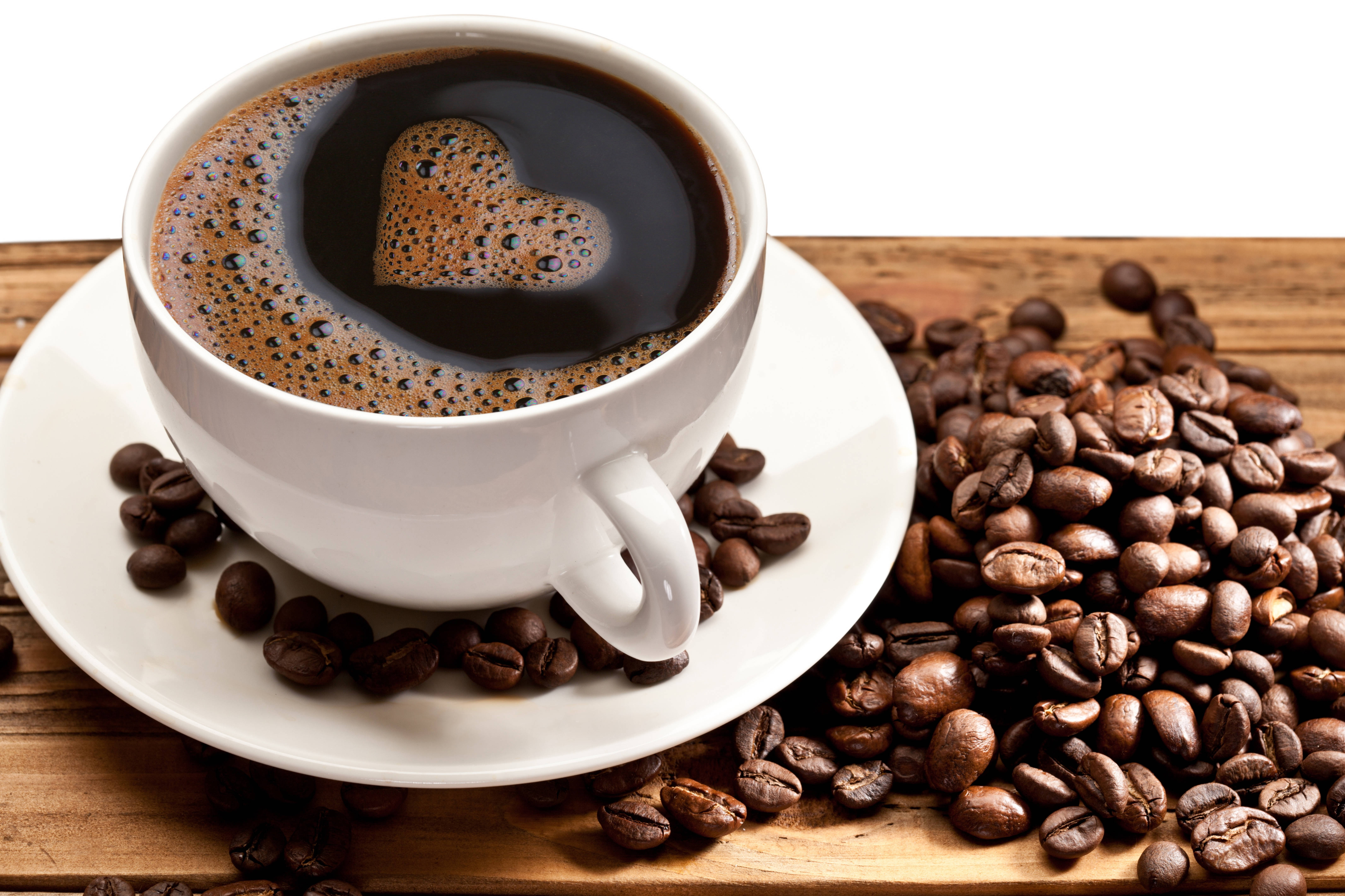 black coffee, white cup, heart-shaped foam design, 5K Desktop Wallpaper