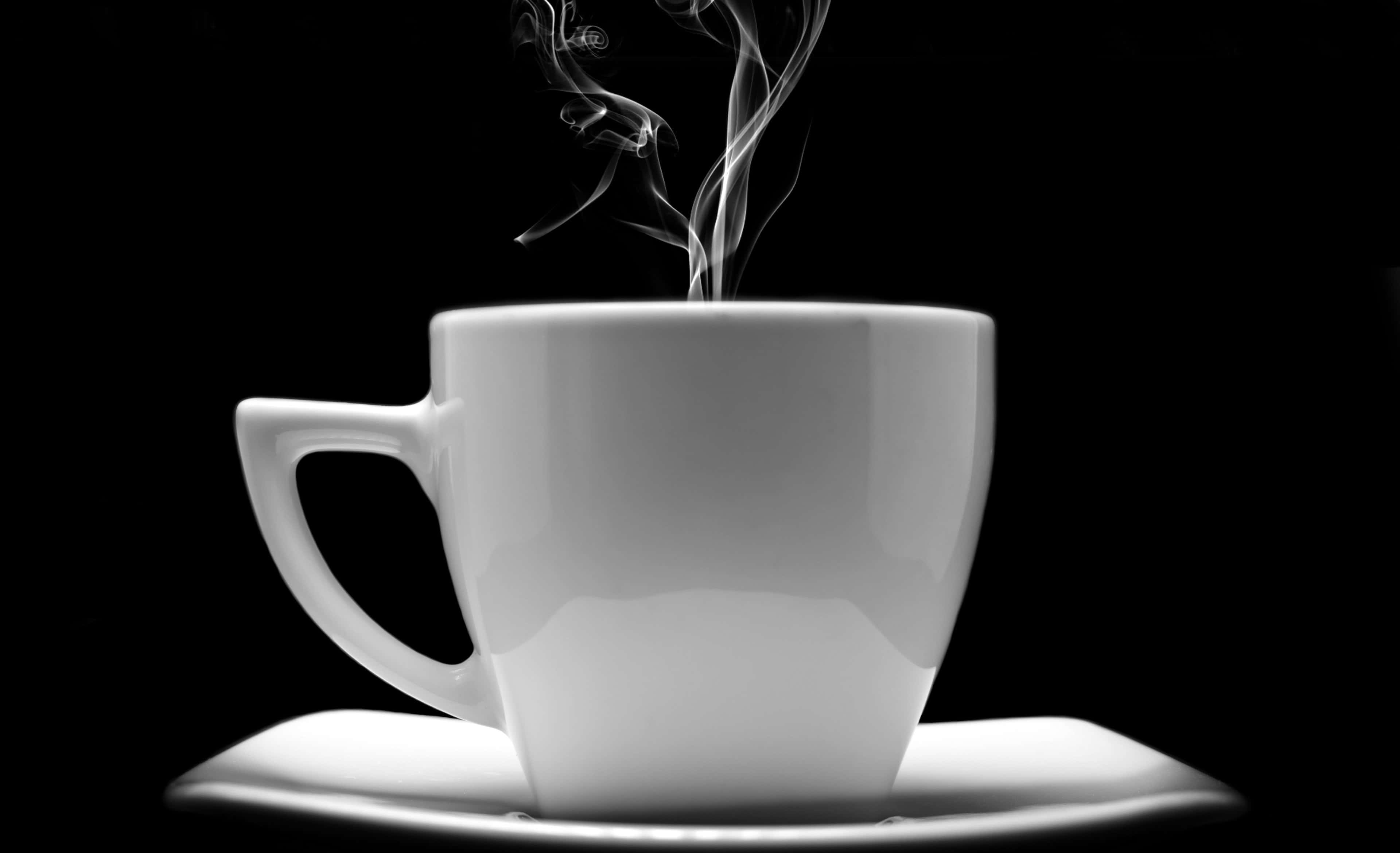 black coffee, white coffee cup, saucer, 4K Desktop Wallpaper