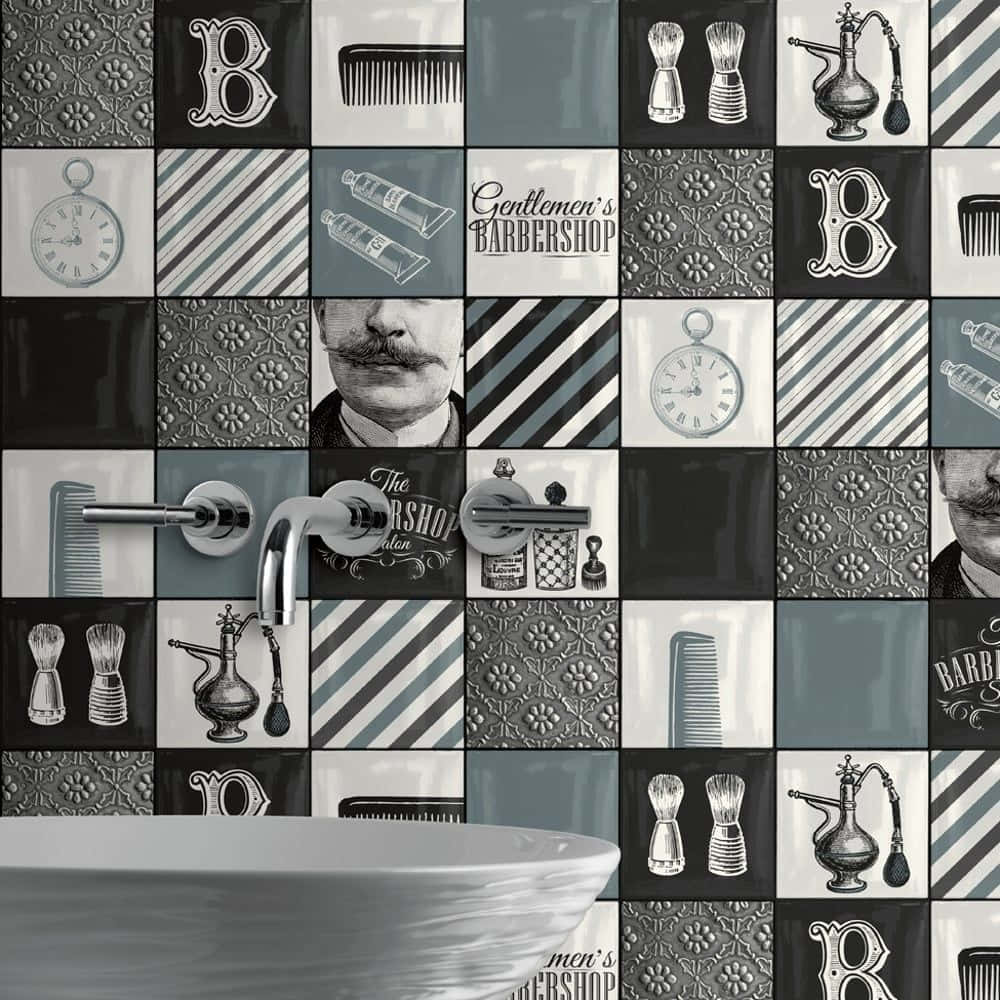 vintage barbershop, monochrome tiles, combs, SD Desktop Wallpaper