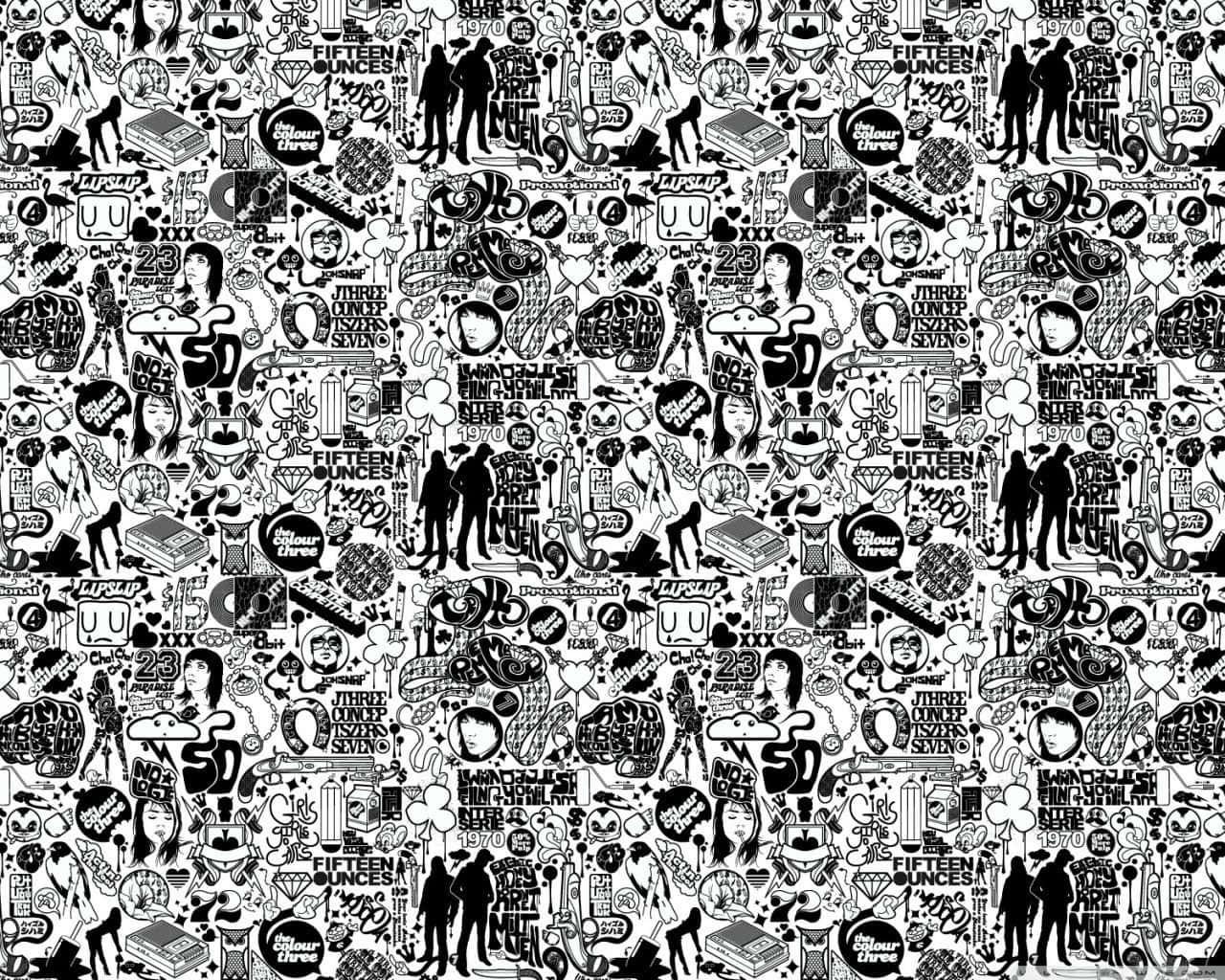 black and white pattern, vintage-style illustrations, people, HD Desktop Wallpaper