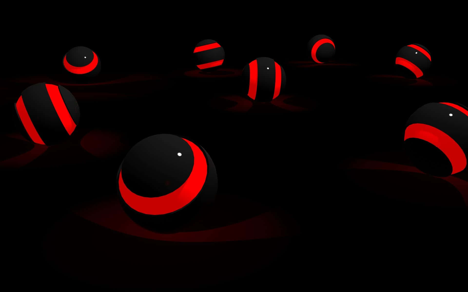 glossy black spheres, bold red bands, deep shadow, Full HD Desktop Wallpaper