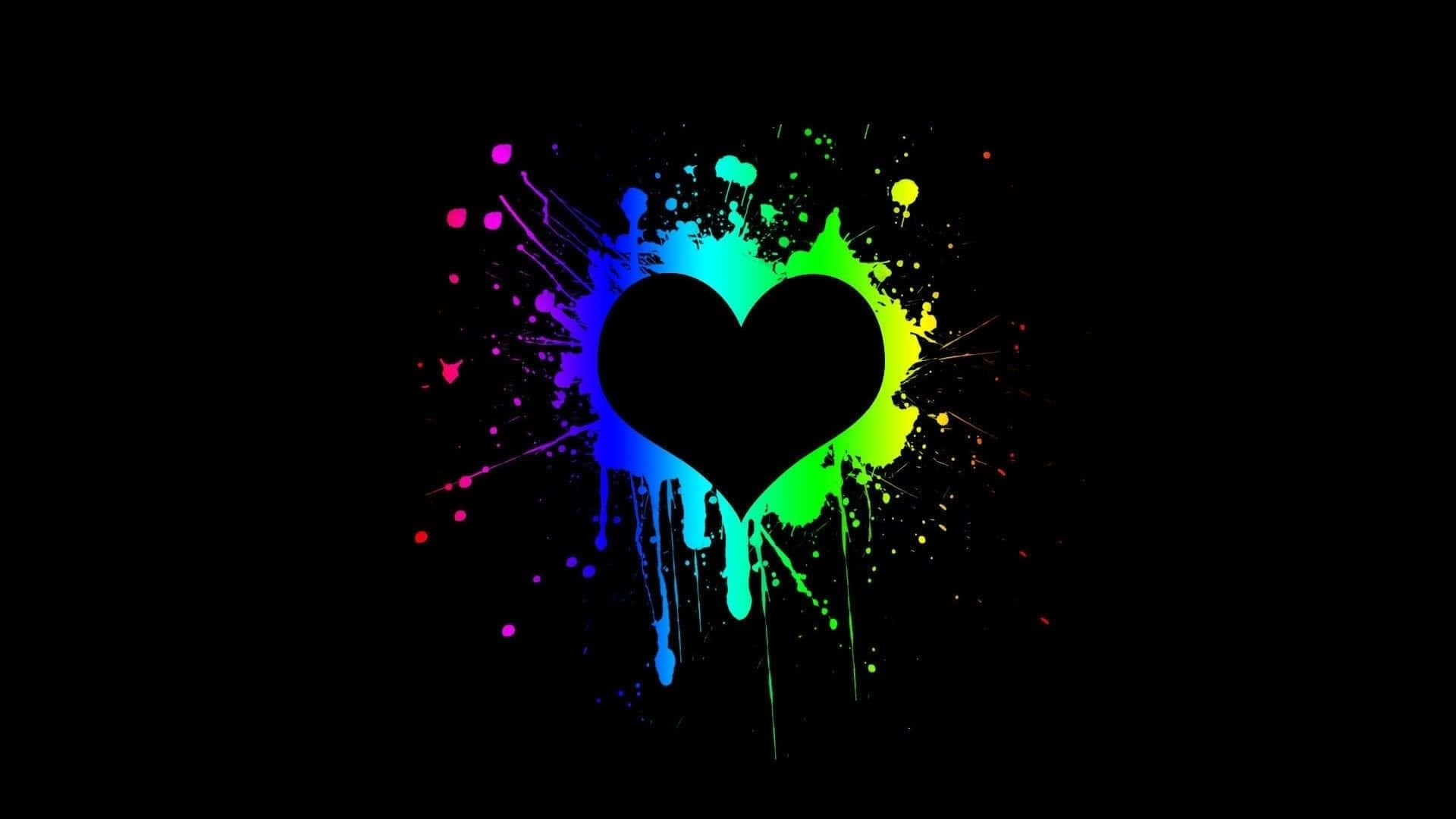 black heart silhouette, vibrant rainbow paint splatters, dark background, Full HD Desktop Wallpaper