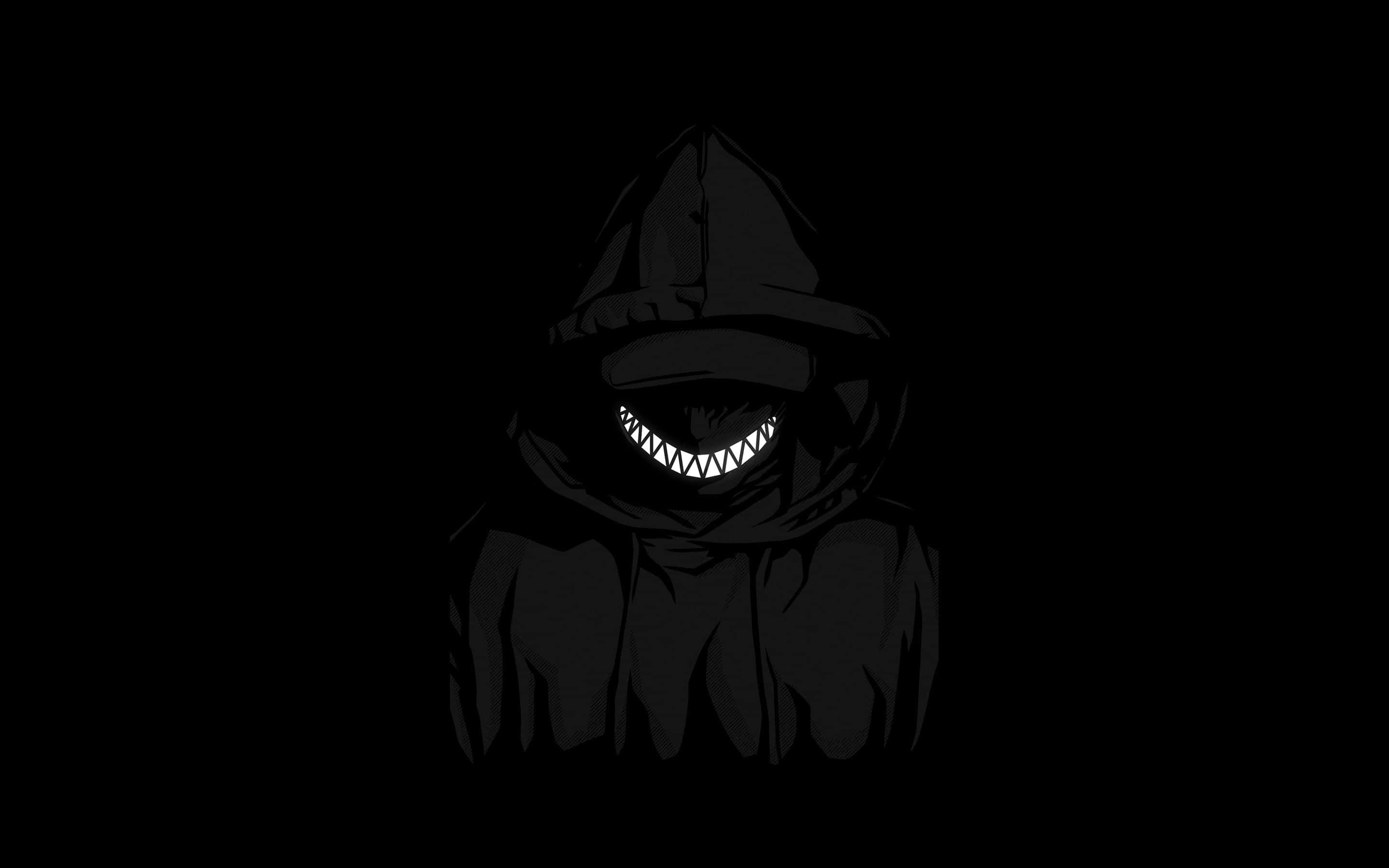 Black Cool, hooded figure, glowing white teeth, 2K Desktop Wallpaper
