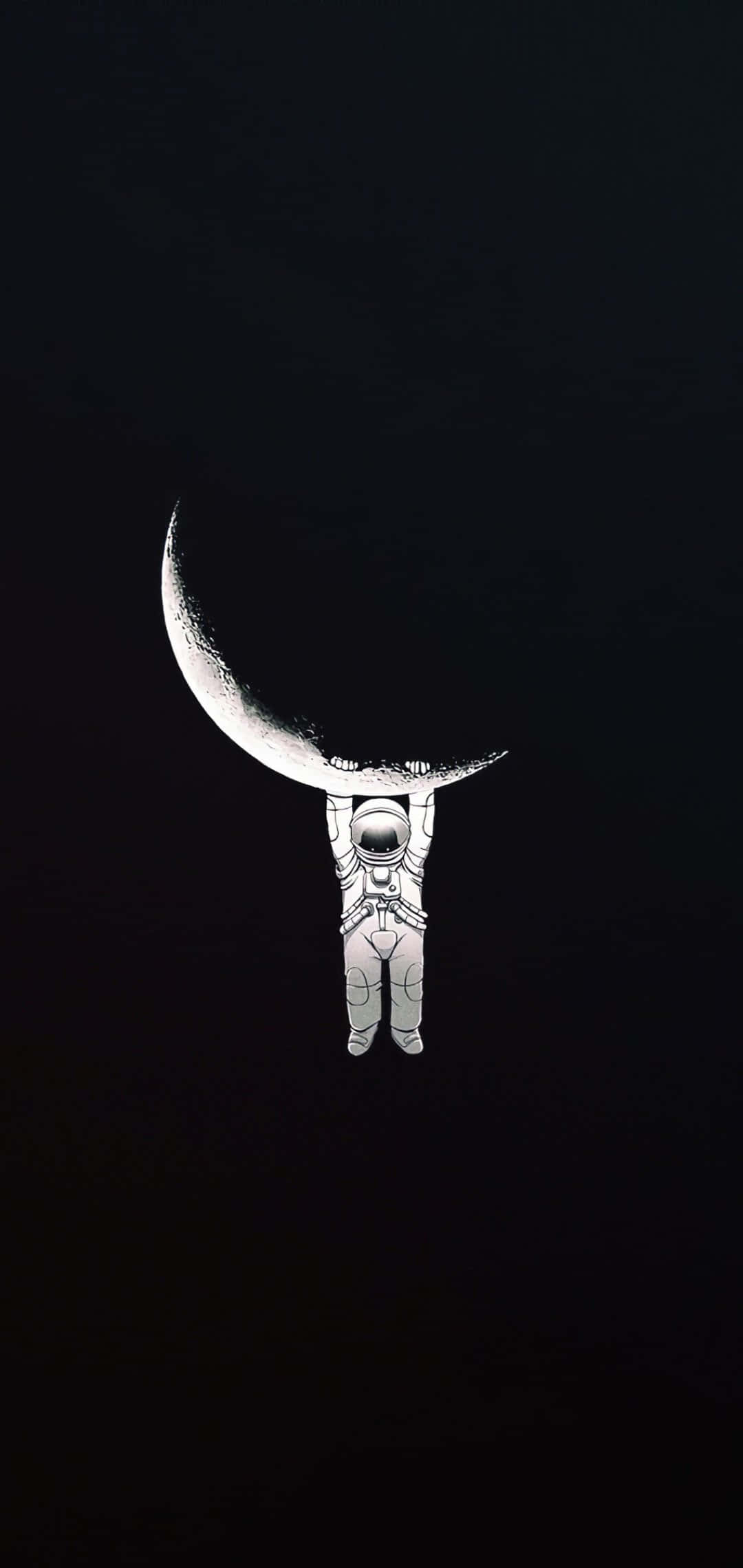 astronaut, white suit, crescent moon, Full HD Phone Wallpaper