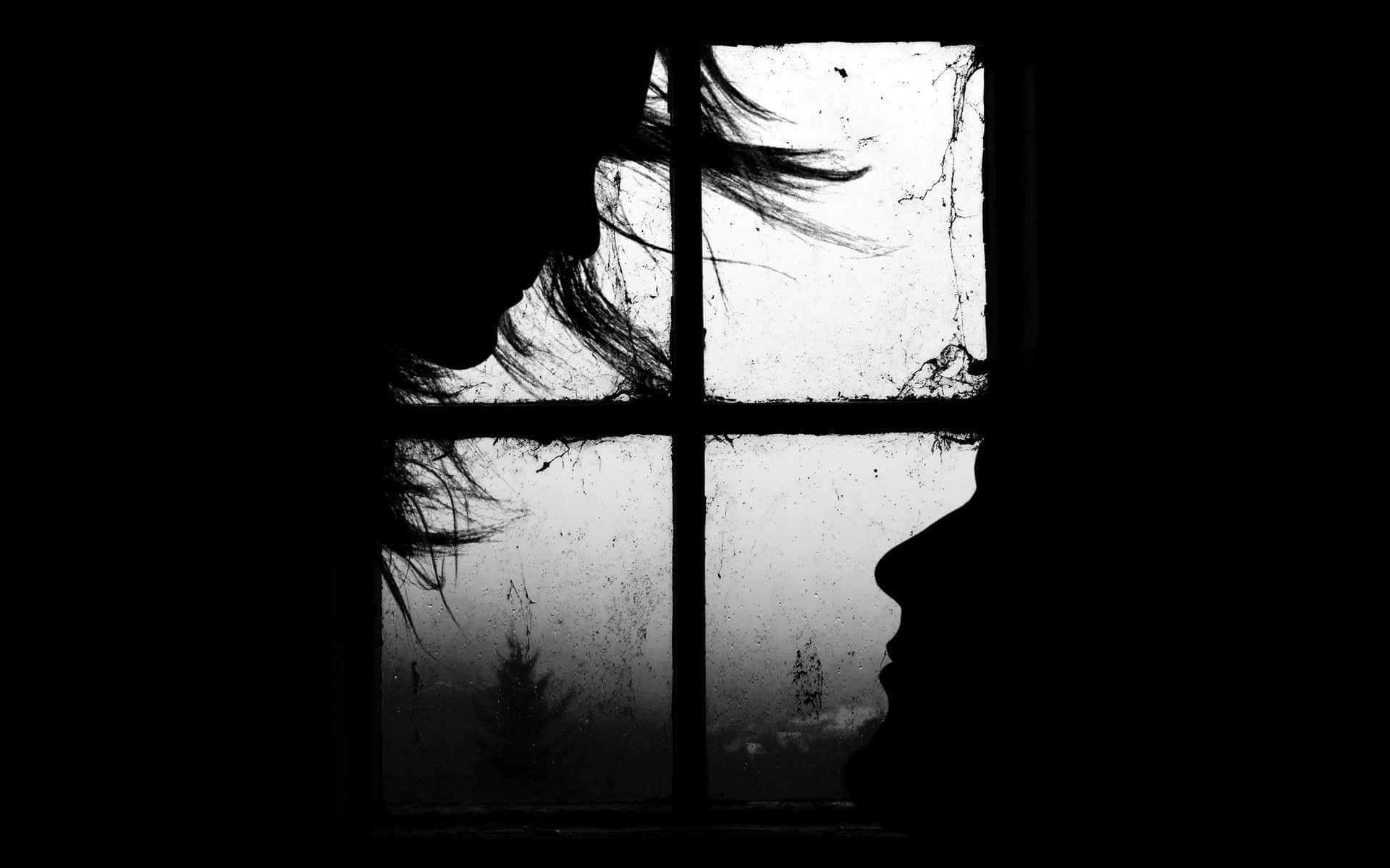 Black Couple, silhouetted profile, weathered window, Full HD Desktop Wallpaper