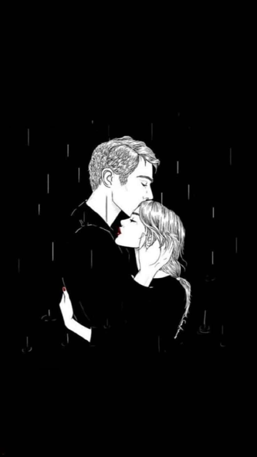black couple, black and white illustration, couple embracing, HD Phone Wallpaper