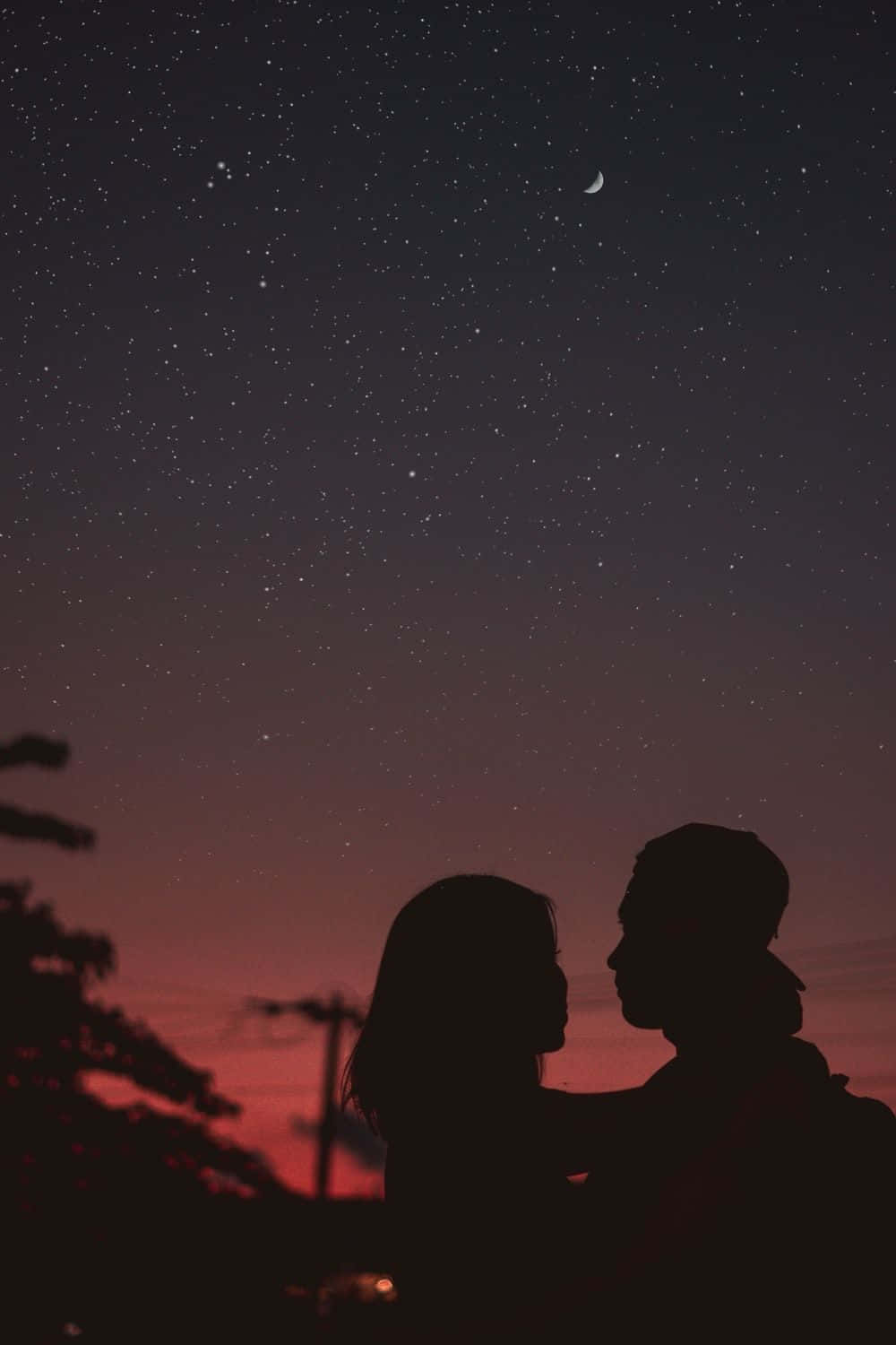 Black Couple, crescent moon, twilight sky, HD Phone Wallpaper