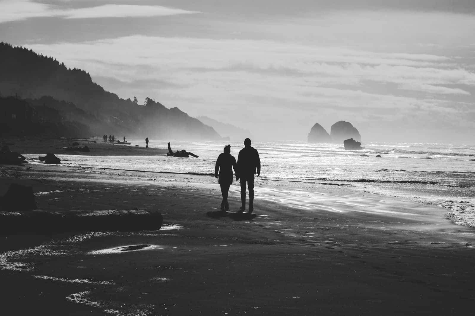Black Couple, monochrome silhouette, couple walking hand in hand, HD Desktop Wallpaper