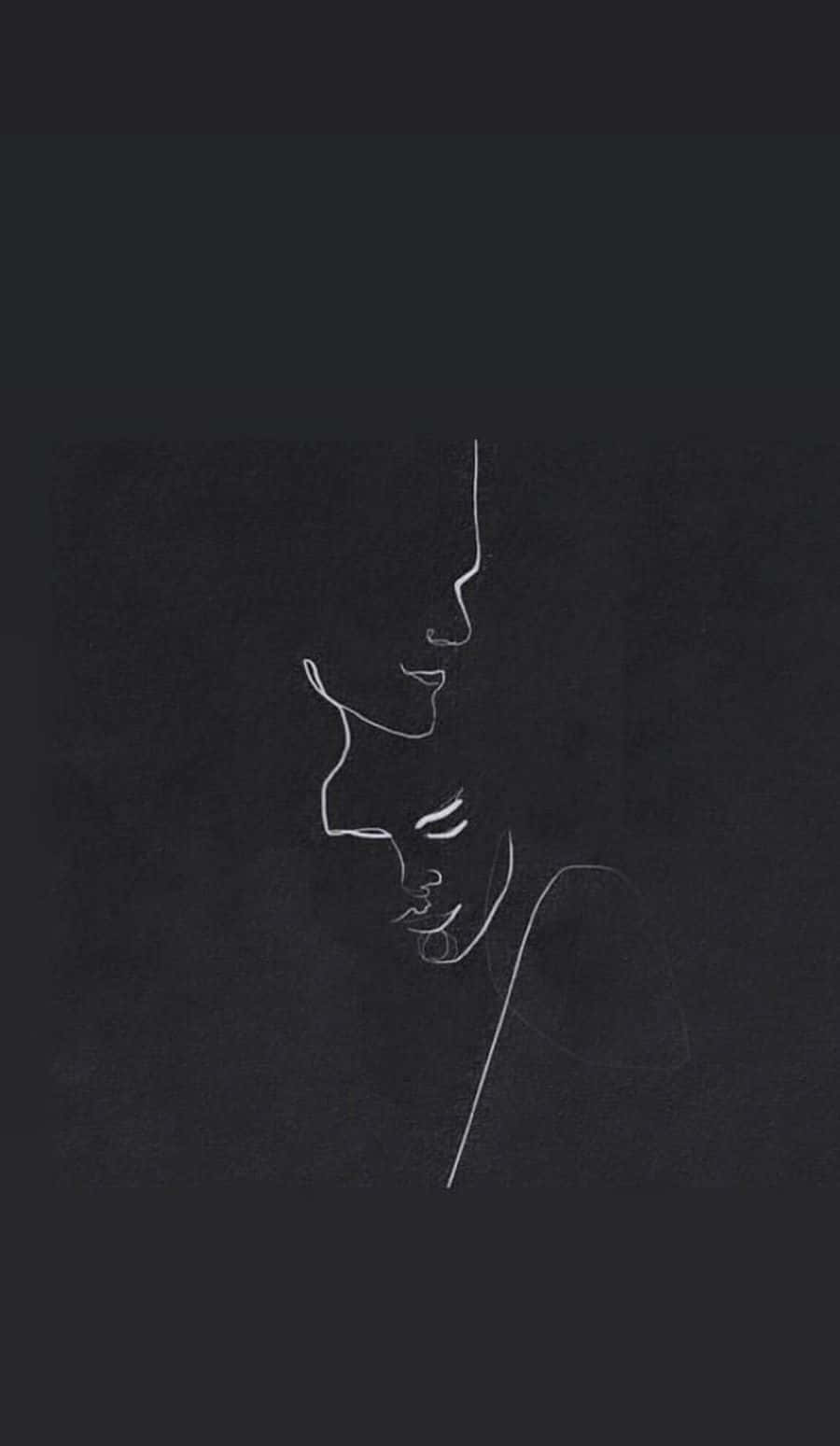 black couple, minimalist white line drawings, faces in profile, HD Phone Wallpaper