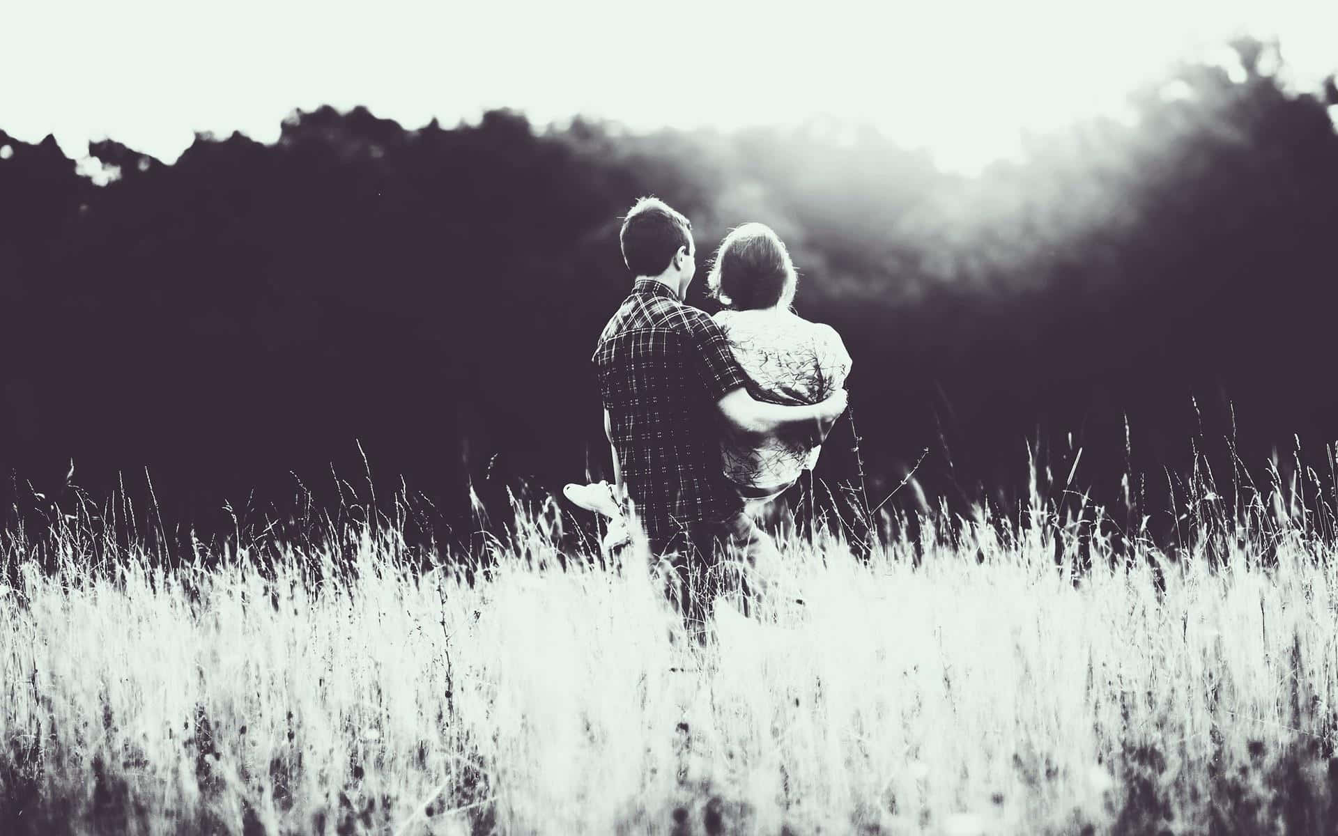Black Couple, sunlit field, tall grass, Full HD Desktop Wallpaper