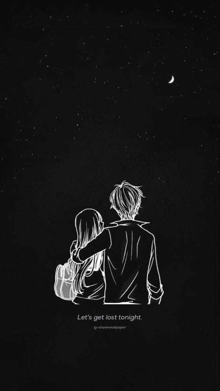 white line-art, couple, starry night sky, HD Phone Wallpaper