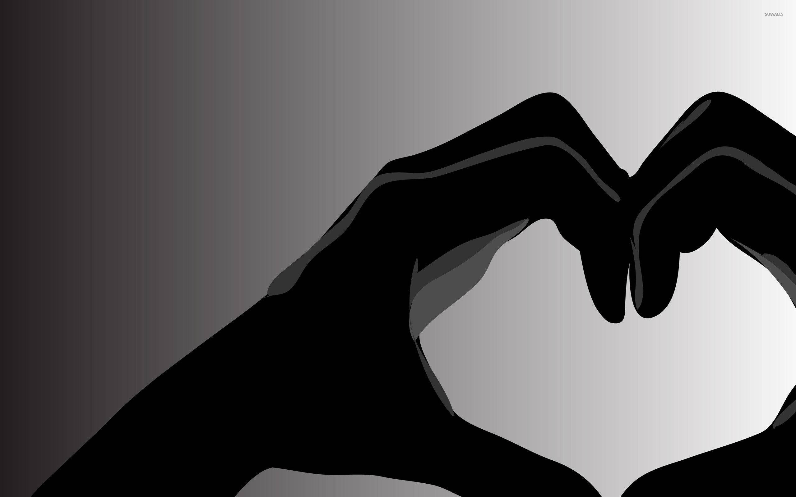 Black Couple, heart shape, smooth gradient gray background, 2K Desktop Wallpaper