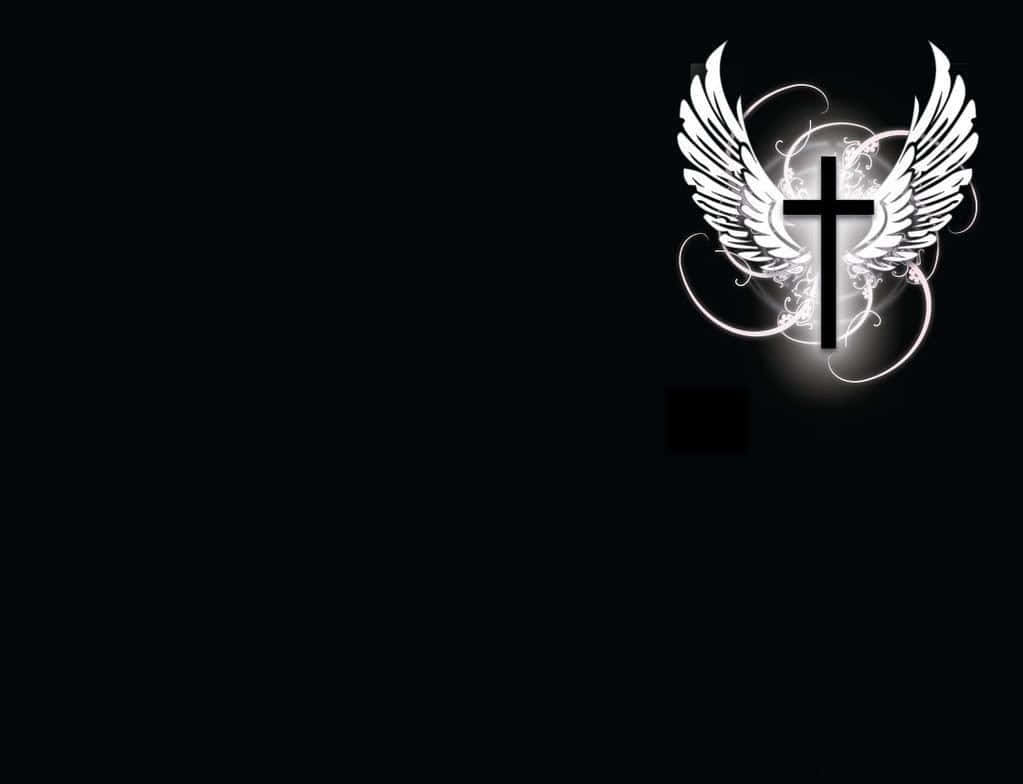 Black Cross, glowing white cross, spread wings, SD Desktop Wallpaper