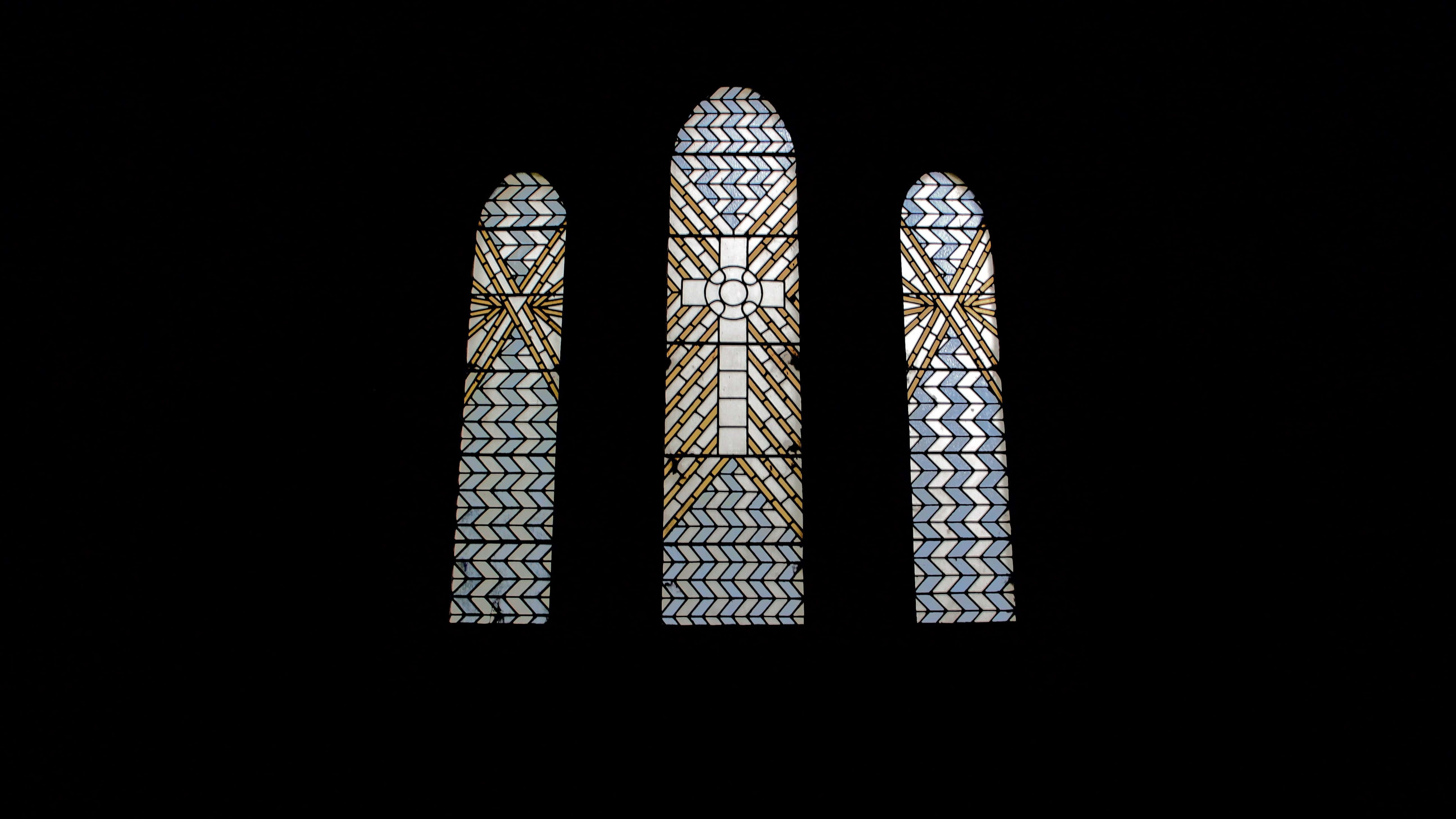 Black Cross, stained glass windows, geometric patterns, 5K Desktop Wallpaper