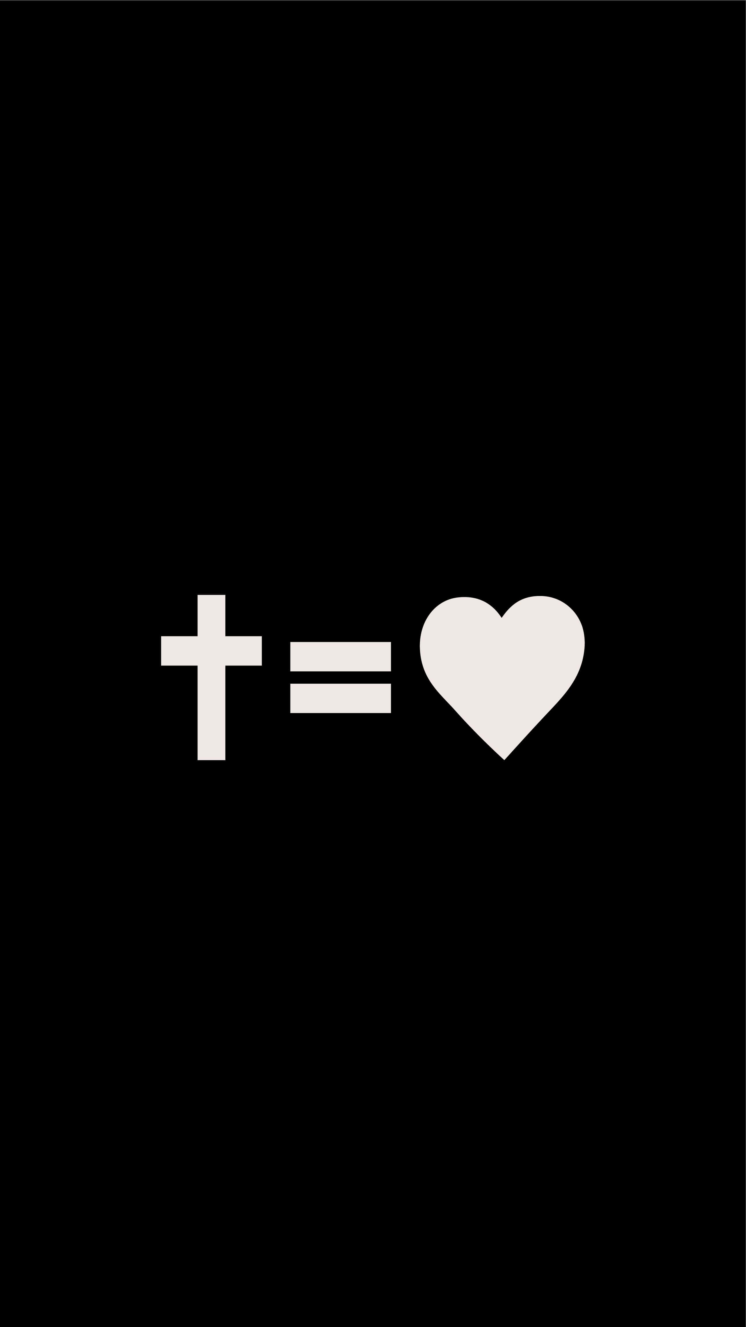 white cross, heart symbol, solid black background, 4K Phone Wallpaper