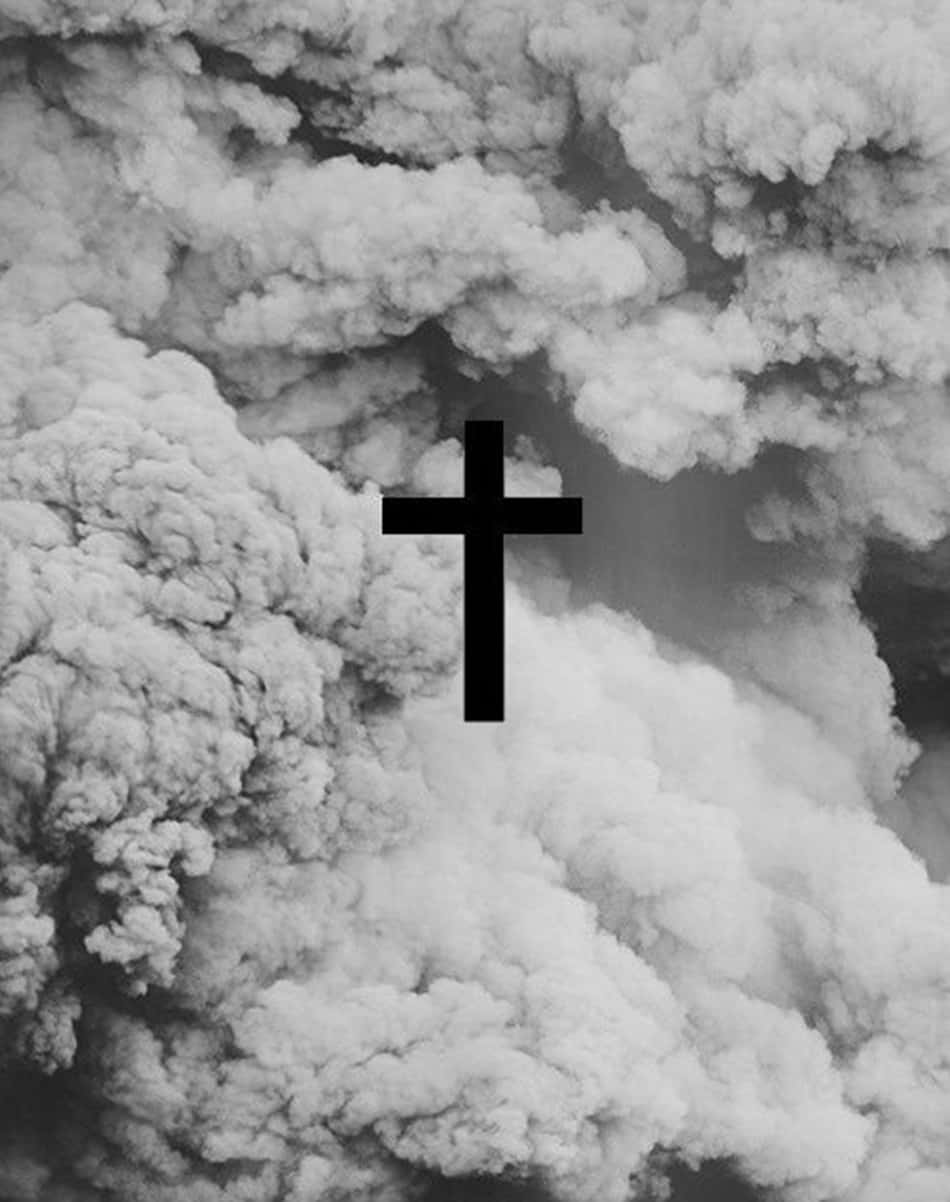 black cross, white sky, gray smoke, SD Phone Wallpaper
