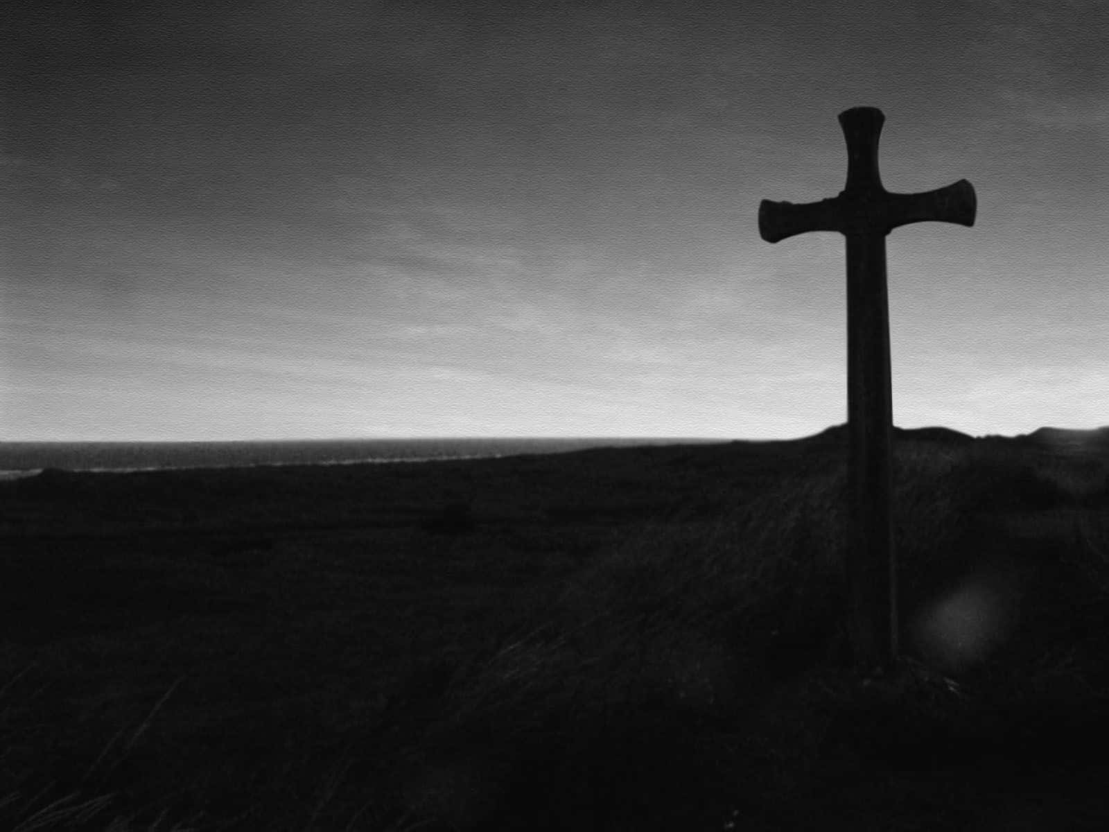Black Cross, windswept hill, ocean, HD Desktop Wallpaper