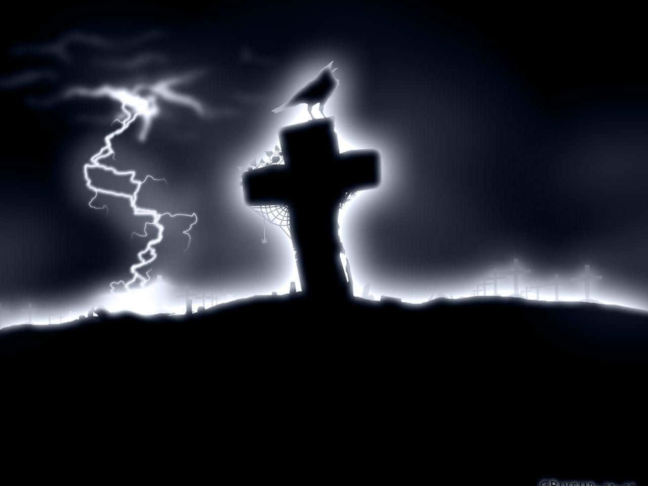 Black Thunder Cross, crow, glowing cross, HD Desktop Wallpaper