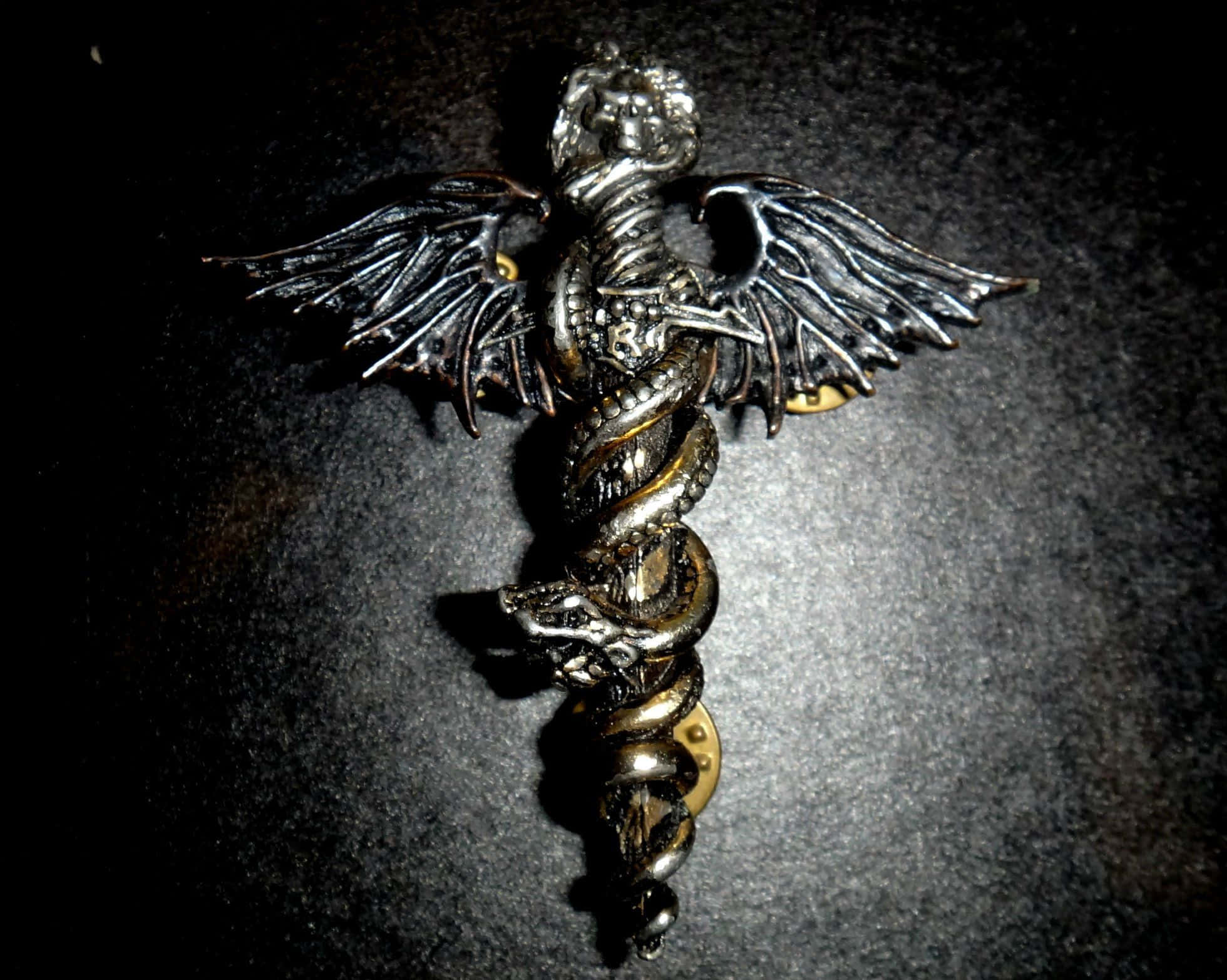 Black Cross, metallic winged serpent sculpture, gold accents, Full HD Desktop Wallpaper