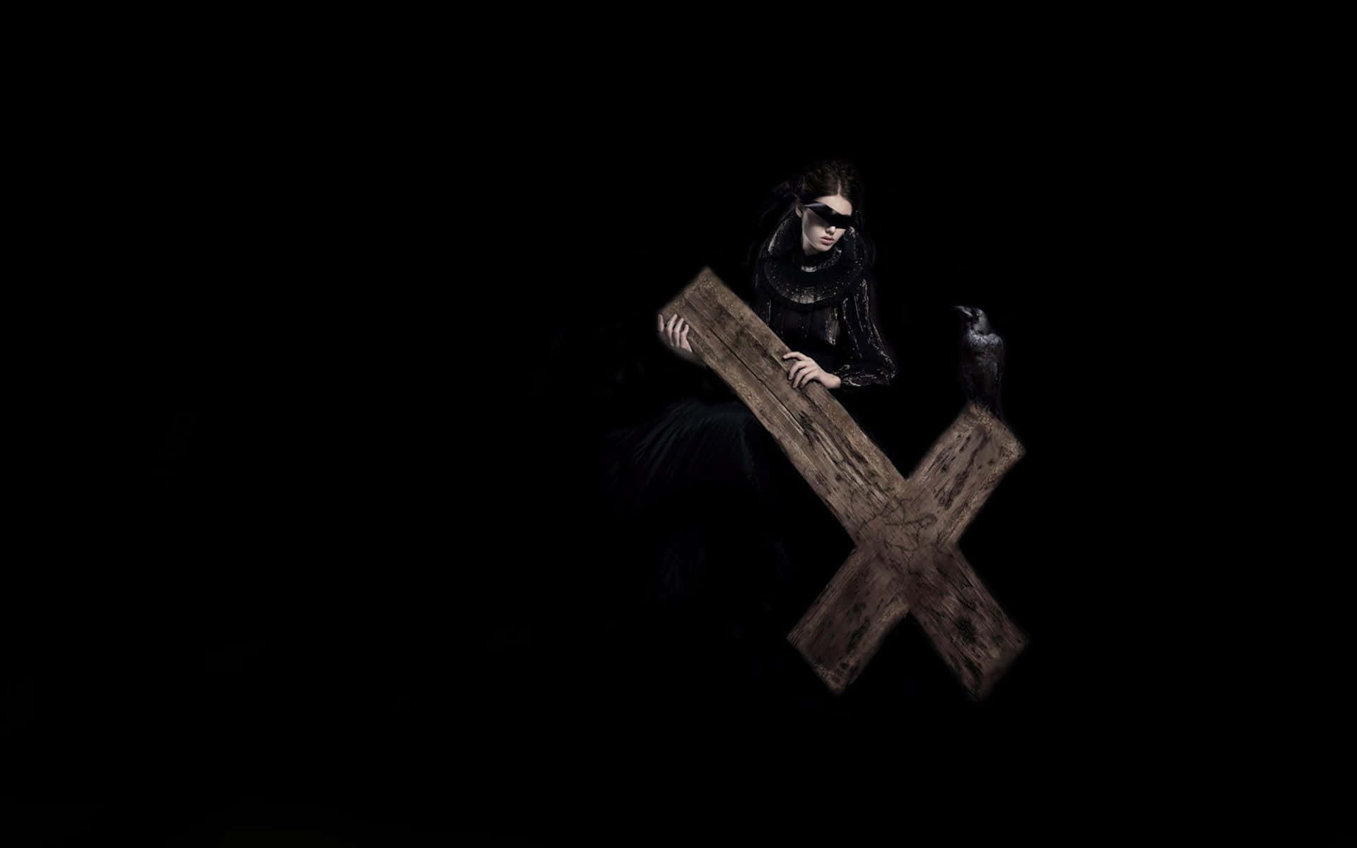 Black Cross, cloaked figure, weathered wooden cross, Full HD Desktop Wallpaper