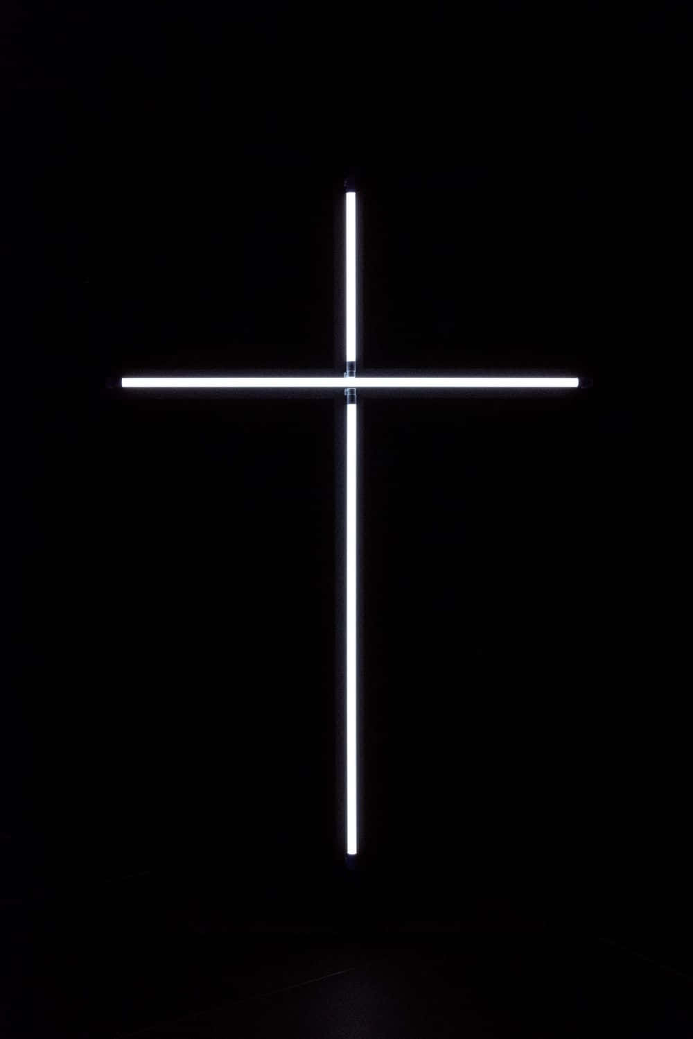 Black Cross, glowing white neon cross, pitch-black void, HD Phone Wallpaper