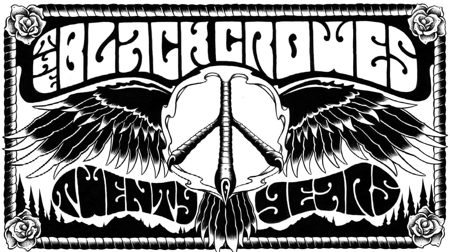 Black Crowes, peace symbol with wings, roses, HD Desktop Wallpaper