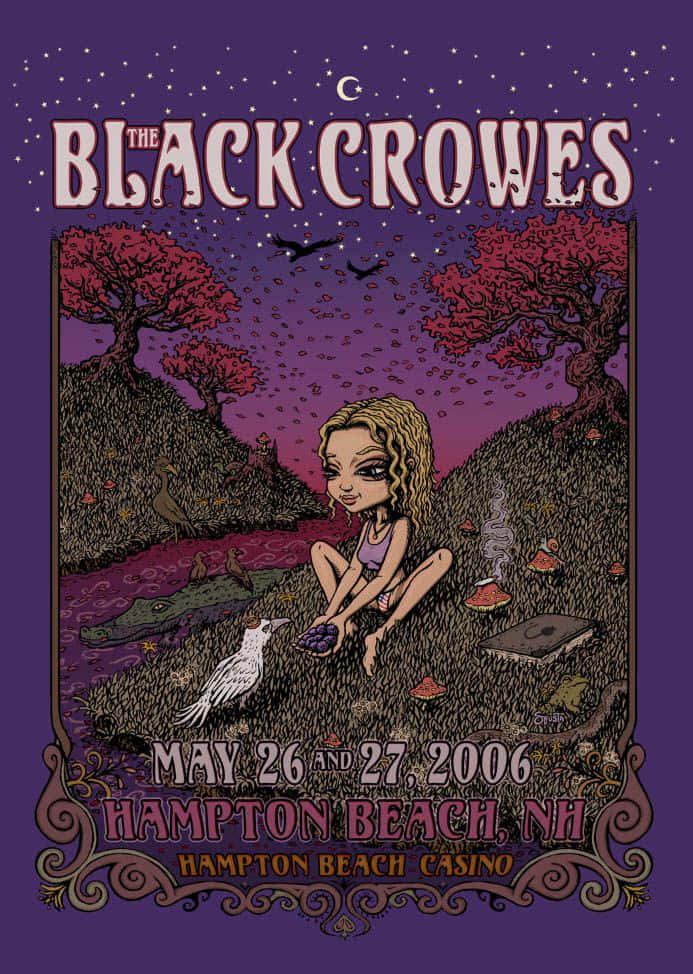 Black Crowes, starry purple sky, red trees, SD Phone Wallpaper