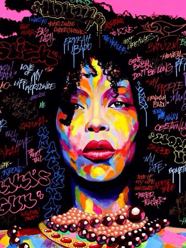 Black Culture, graffiti-style portrait, woman, SD Phone Wallpaper