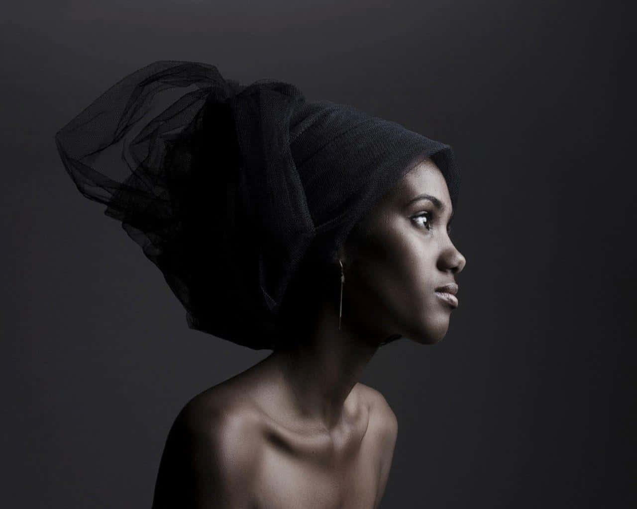 black is beautiful, black sheer headpiece, dark studio background, HD Desktop Wallpaper