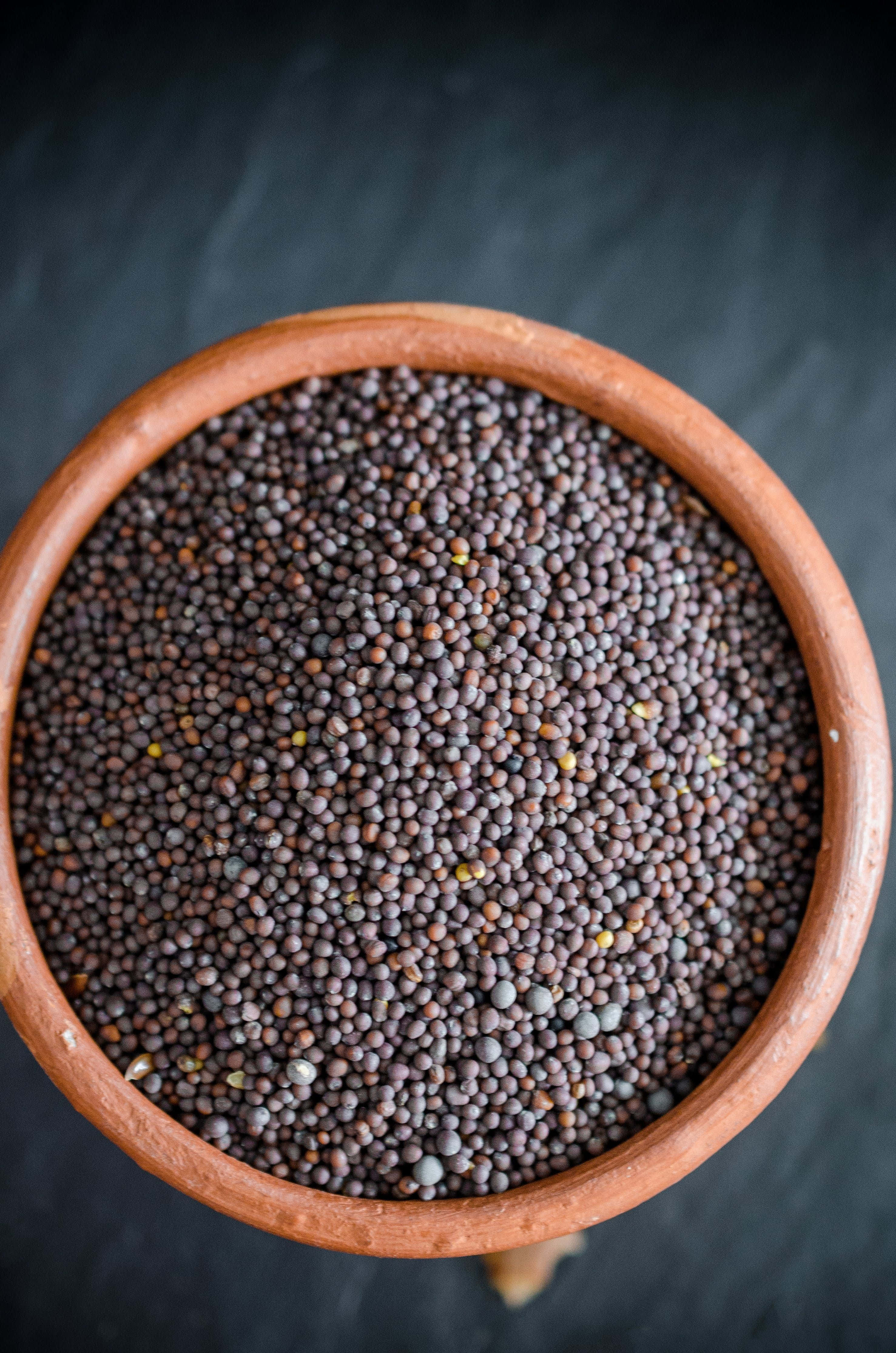 black cumin, terracotta bowl, dark brown mustard seeds, 4K Phone Wallpaper