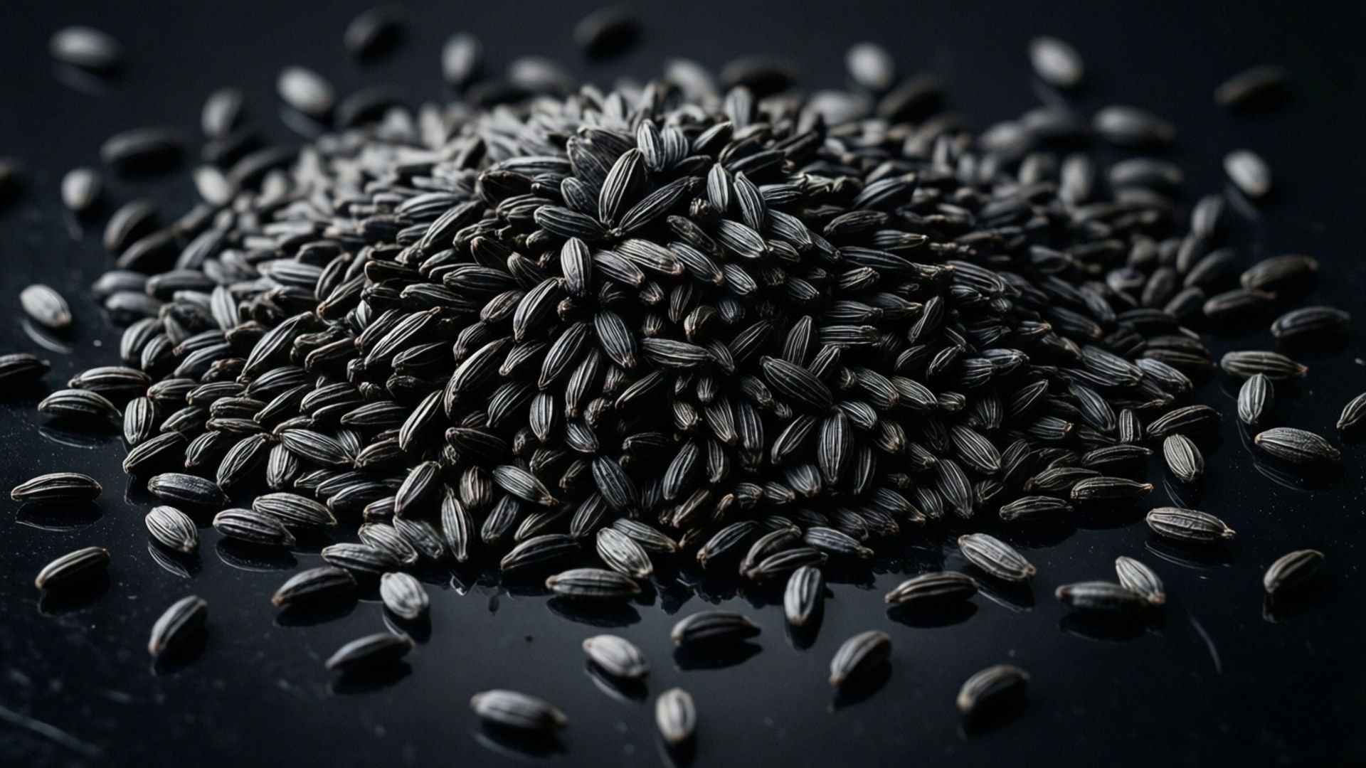 black cumin seeds, monochrome pattern, black, Full HD Desktop Wallpaper