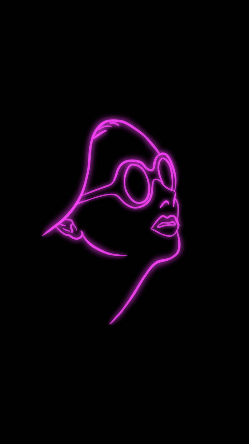 Black Cute Girly, neon outline, woman's face in profile, HD Phone Wallpaper