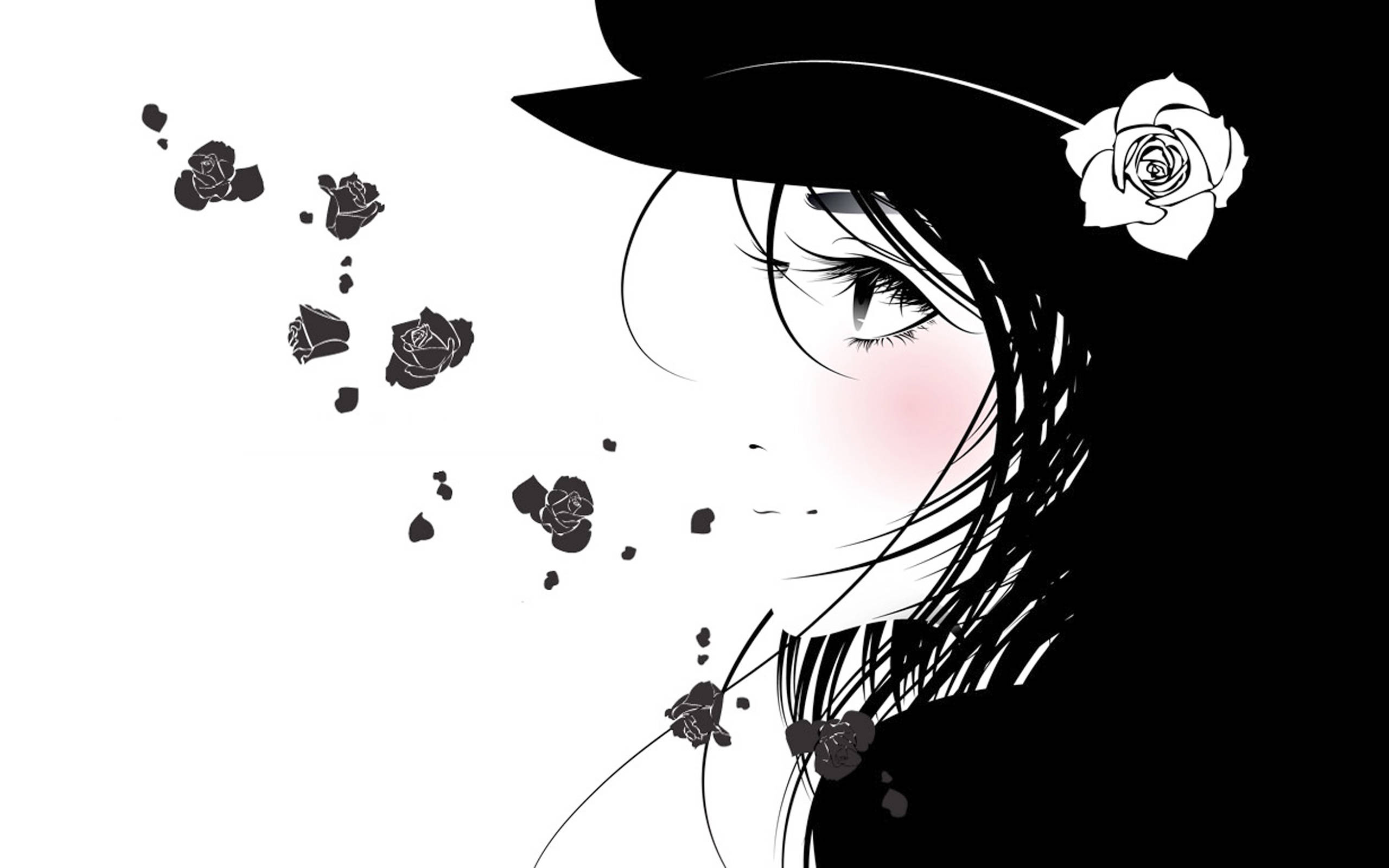 Black Cute Girly, rose girl, black hat, 2K Desktop Wallpaper