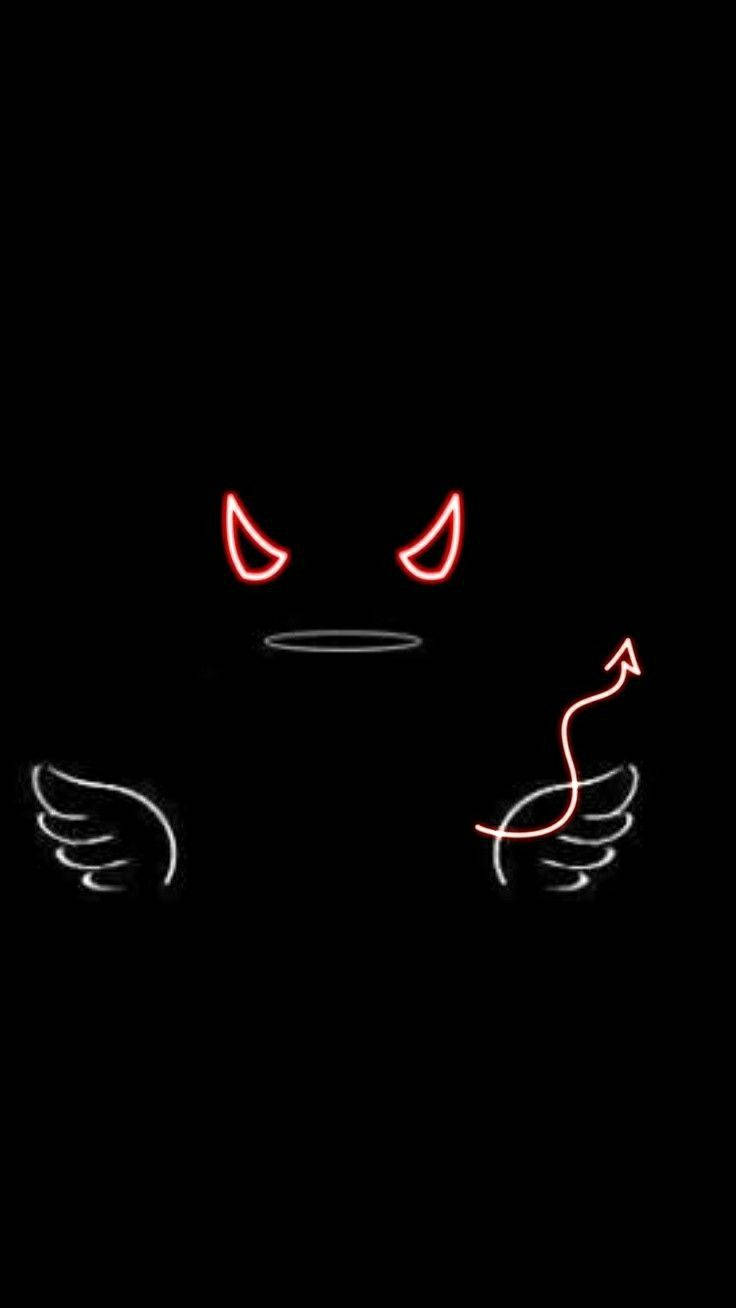 black cute girly angel demon, neon outline, glowing red eyes, HD Phone Wallpaper