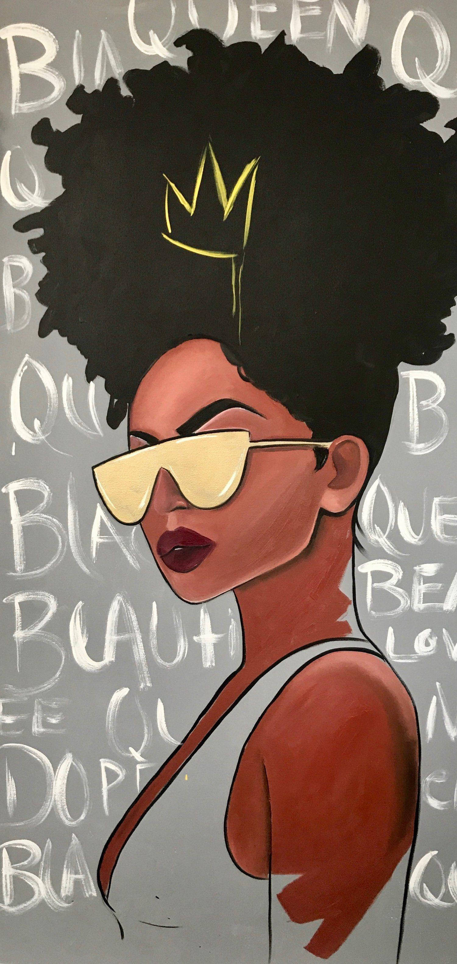Black cartoon girl, afro, crown, 2K Phone Wallpaper
