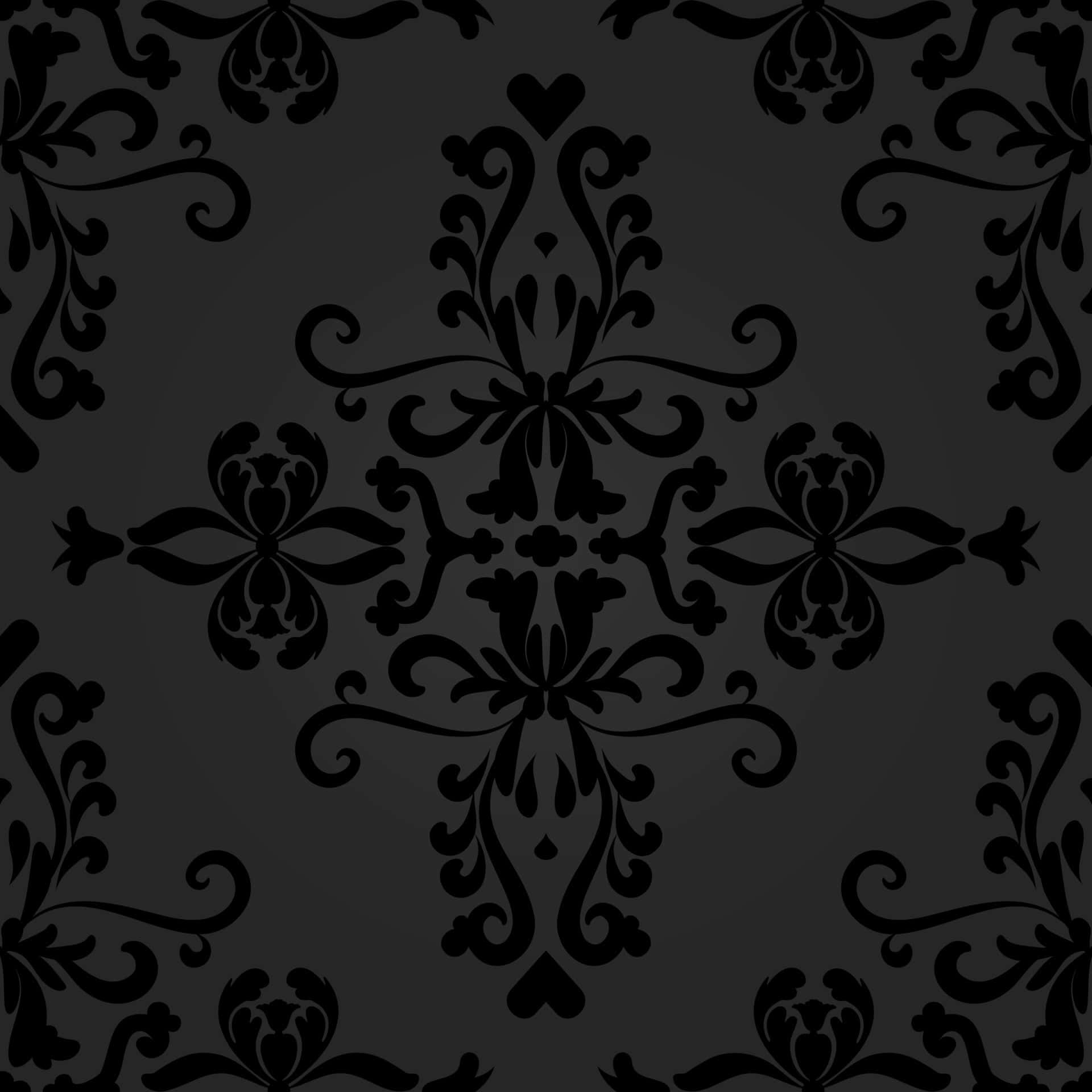 elegant black damask pattern, intricate swirling floral patterns, dark gray background, Full HD Desktop Wallpaper