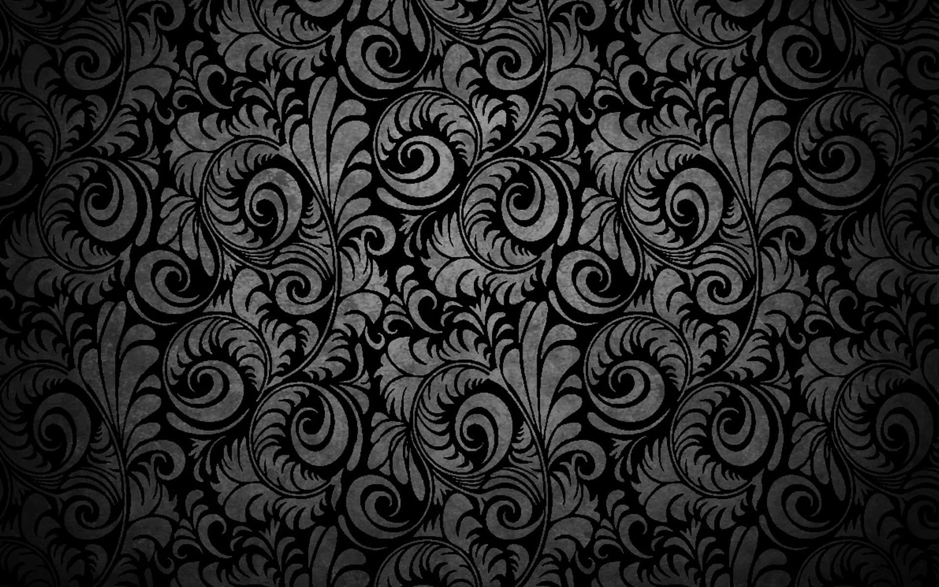 elegant black damask pattern, black and gray, swirling floral motifs, Full HD Desktop Wallpaper