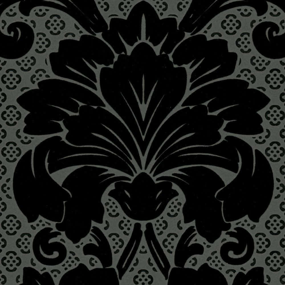 elegant black damask pattern, swirling leaves, floral motifs, SD Desktop Wallpaper