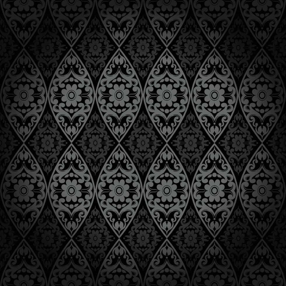 elegant black damask pattern, grayscale, floral motifs, SD Desktop Wallpaper
