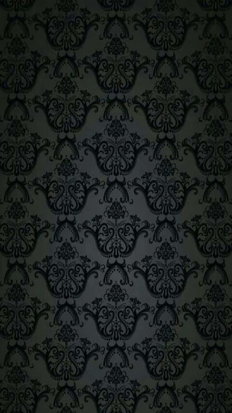 elegant black damask pattern, dark ornate damask, intricate floral and scroll patterns, HD Phone Wallpaper