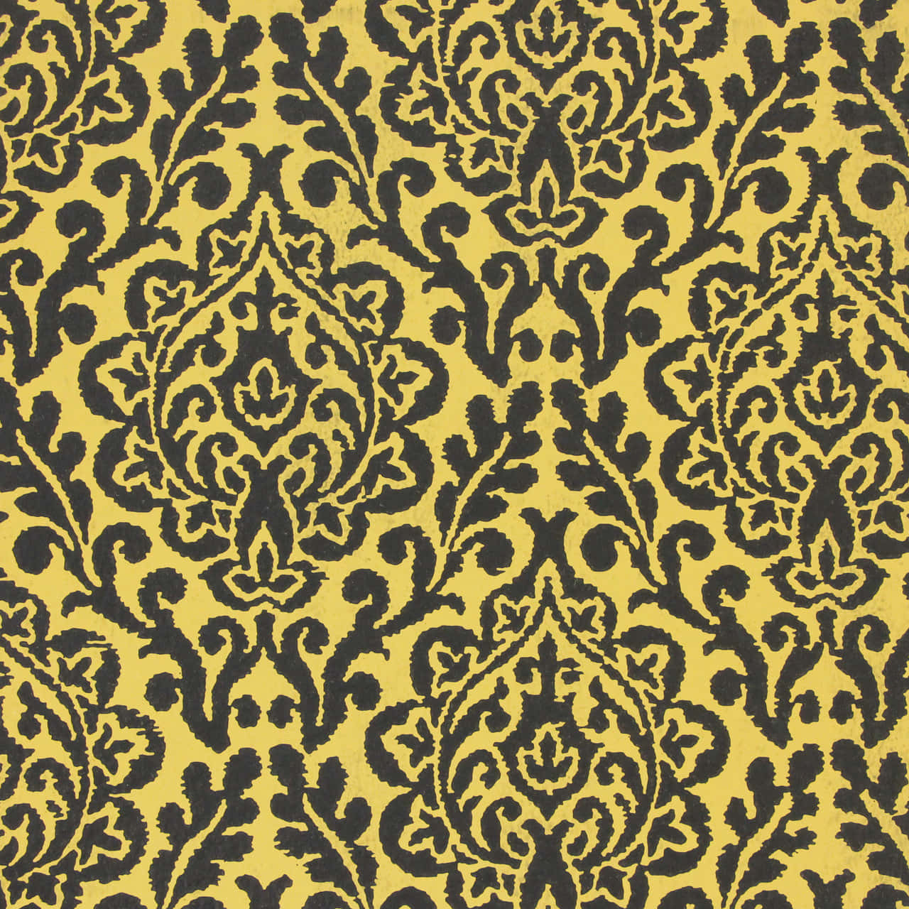 yellow black damask pattern, black damask pattern, vibrant yellow background, HD Desktop Wallpaper