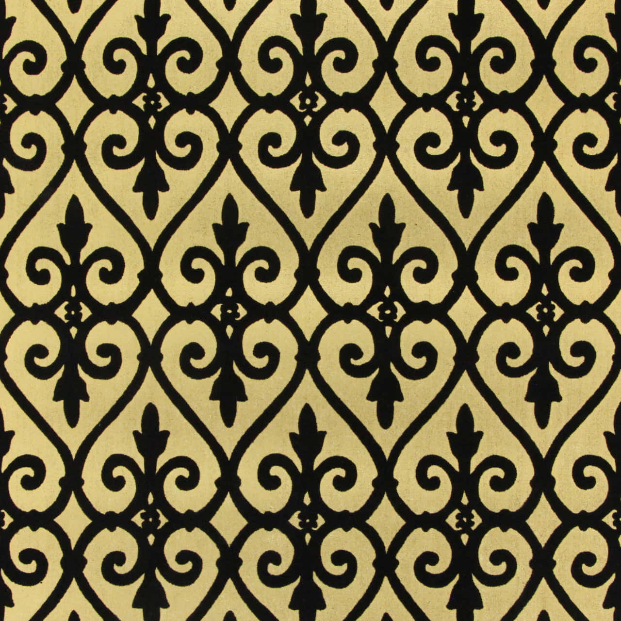 elegant black damask pattern, fleur-de-lis motifs, creamy beige textured fabric, HD Desktop Wallpaper