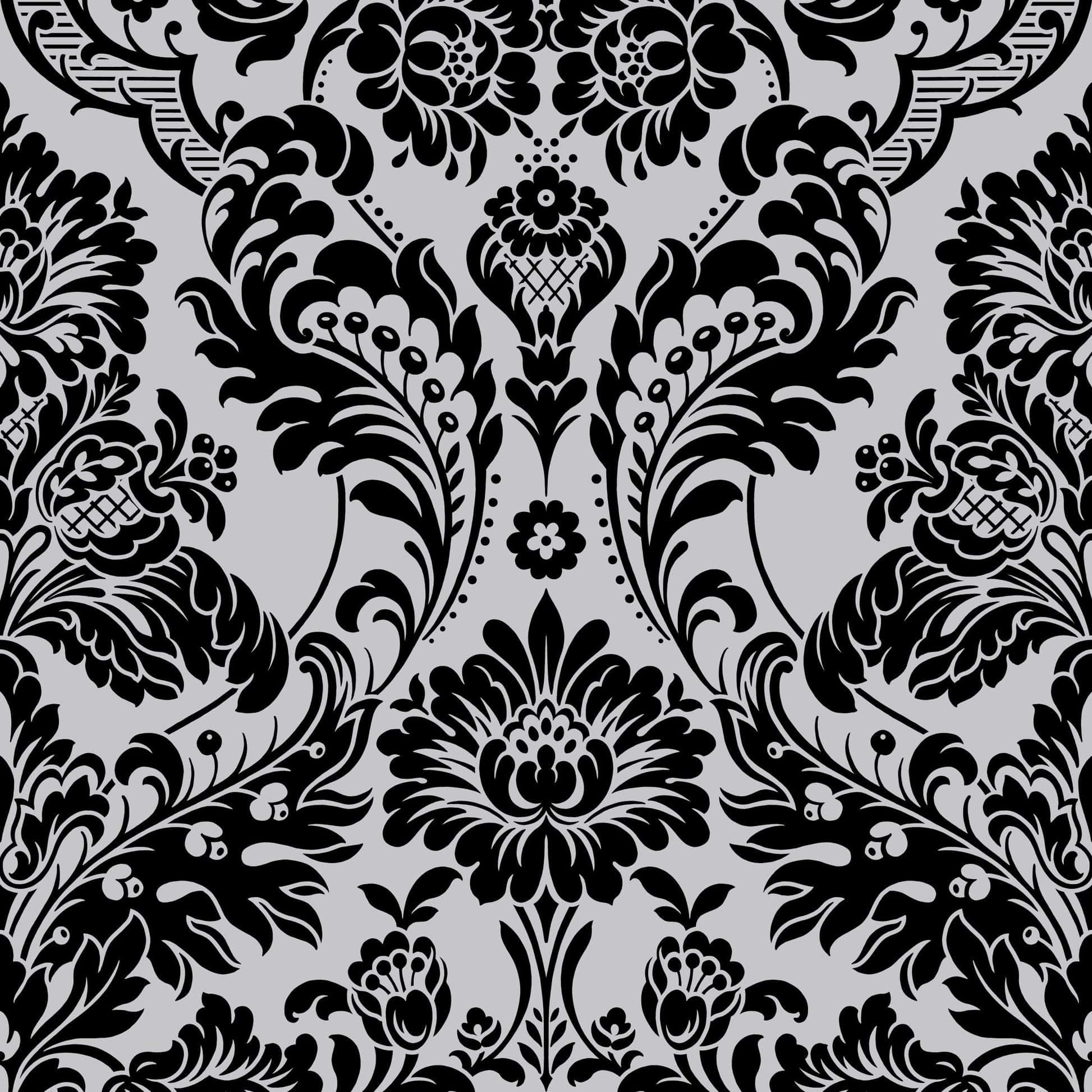 Black Damask, floral pattern, light gray background, Full HD Desktop Wallpaper