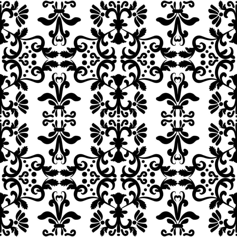 elegant black damask pattern, floral swirls, fleur de lis motifs, SD Desktop Wallpaper